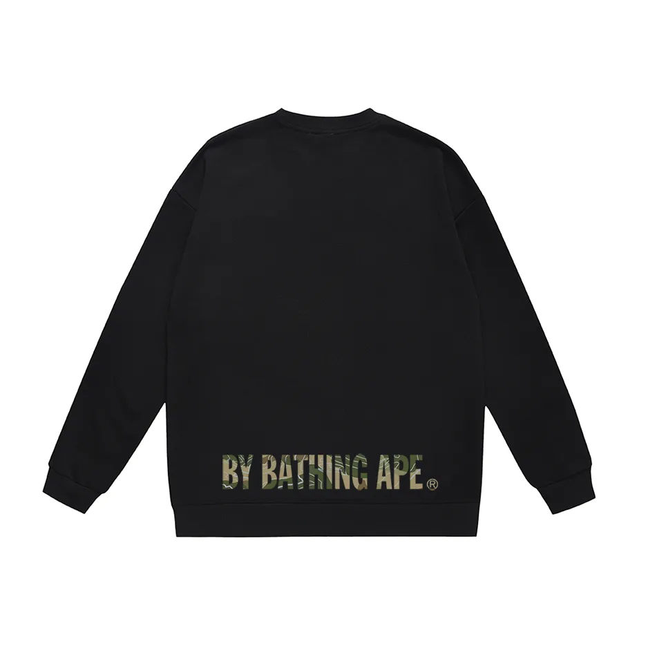 P150 model number SC459# terry 75 plus velvet 80 (top version) BAPE camouflage ape face letter pattern printed round neck sweatshirt Made of 350 grams of large terry (drop shoulder large version) fabric, soft texture and no pilling Imported environmentally friendly printing glue The pattern is bright and three-dimensional Quality 💥Same style for men and women The upper body is trendy Color: black white gray Size: S M L XL XXL