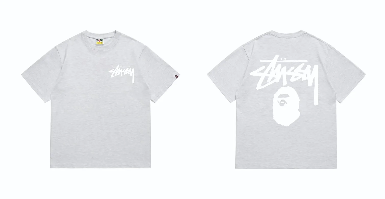 SC201#p110💰 (Top version) BAPE×Stussy co-branded Stussy letter ape print T-shirt Made of 260 grams of high-quality high-weave pure cotton fabric, double yarn combed, soft and non-pilling, imported environmentally friendly printing glue, bright and three-dimensional pattern, quality 💥Same style for men and women, the upper body is fashionable Color: black and white, gray and white, pink and white, red and white, white and black, gray and black, pink and black, red and black Size: S M L XL XXL