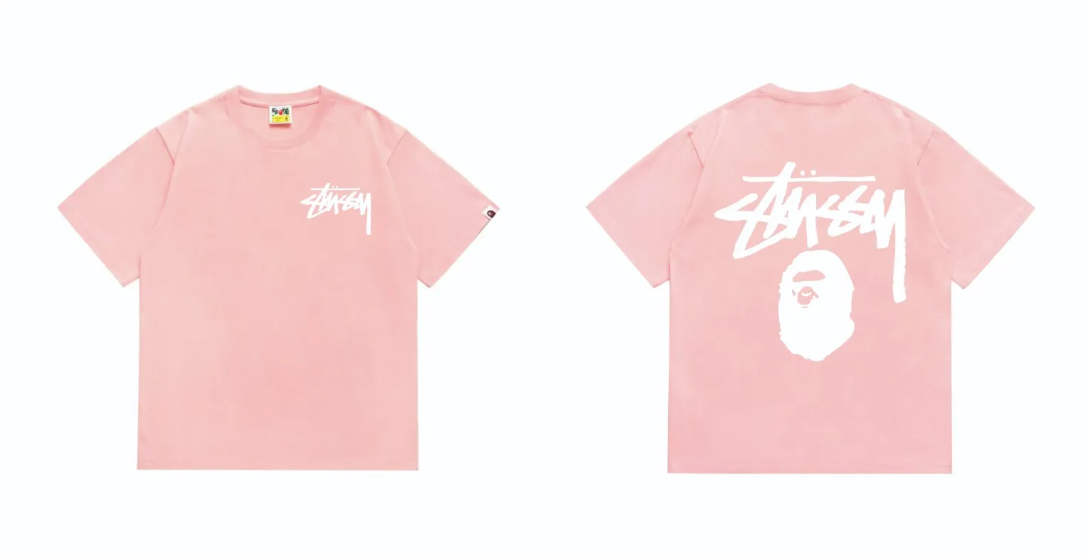 SC201#p110💰 (Top version) BAPE×Stussy co-branded Stussy letter ape print T-shirt Made of 260 grams of high-quality high-weave pure cotton fabric, double yarn combed, soft and non-pilling, imported environmentally friendly printing glue, bright and three-dimensional pattern, quality 💥Same style for men and women, the upper body is fashionable Color: black and white, gray and white, pink and white, red and white, white and black, gray and black, pink and black, red and black Size: S M L XL XXL