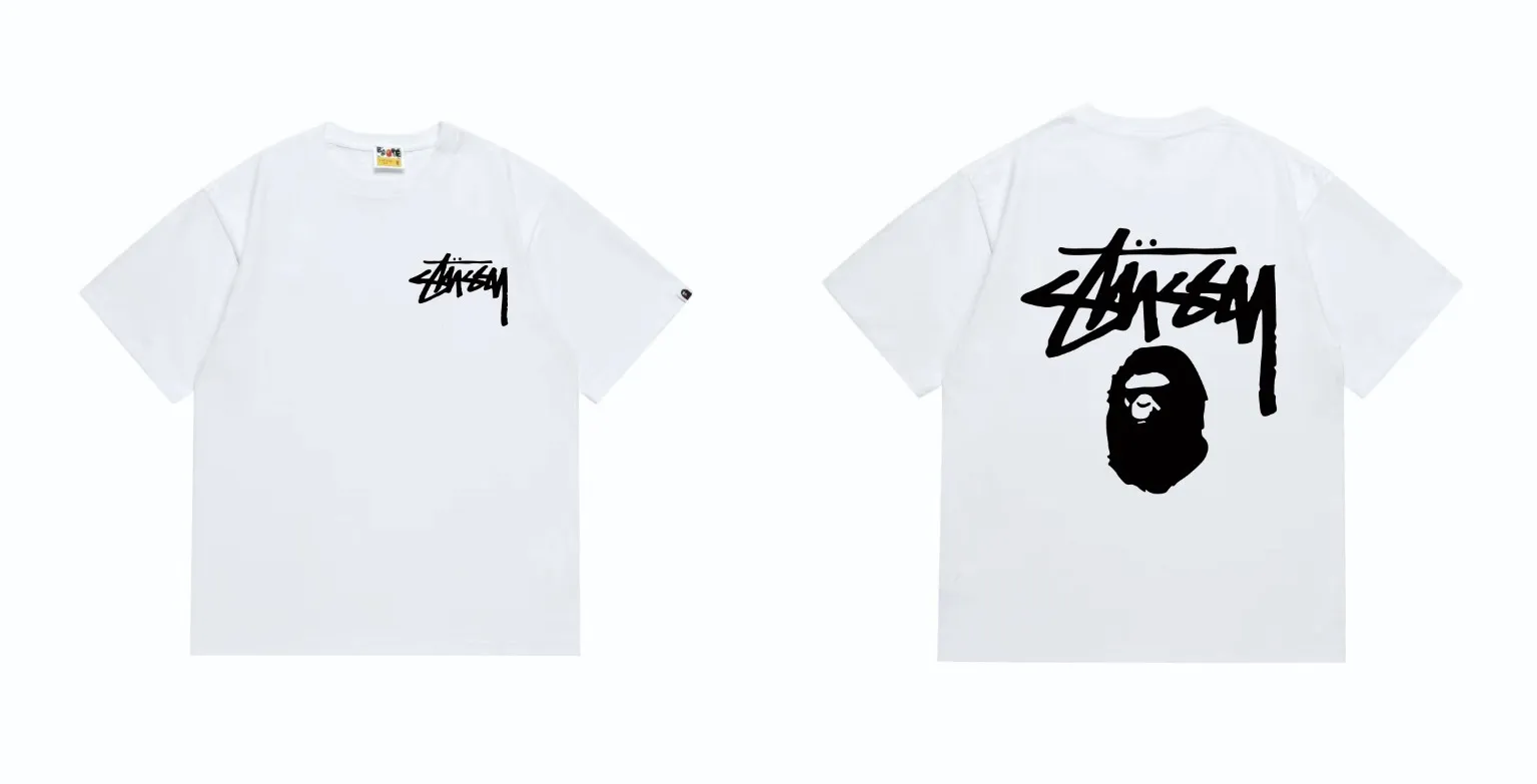 SC201#p110💰 (Top version) BAPE×Stussy co-branded Stussy letter ape print T-shirt Made of 260 grams of high-quality high-weave pure cotton fabric, double yarn combed, soft and non-pilling, imported environmentally friendly printing glue, bright and three-dimensional pattern, quality 💥Same style for men and women, the upper body is fashionable Color: black and white, gray and white, pink and white, red and white, white and black, gray and black, pink and black, red and black Size: S M L XL XXL
