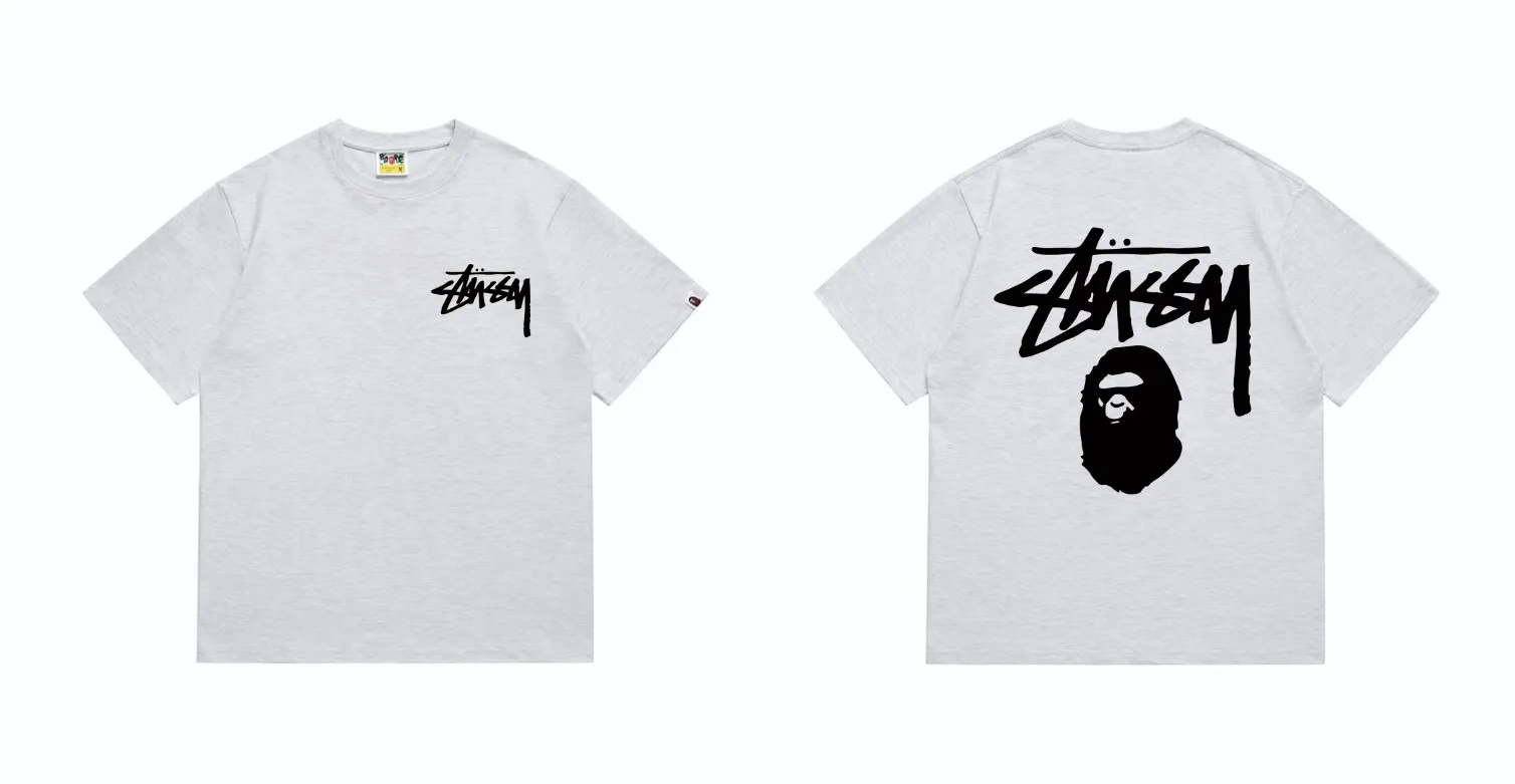 SC201#p110💰 (Top version) BAPE×Stussy co-branded Stussy letter ape print T-shirt Made of 260 grams of high-quality high-weave pure cotton fabric, double yarn combed, soft and non-pilling, imported environmentally friendly printing glue, bright and three-dimensional pattern, quality 💥Same style for men and women, the upper body is fashionable Color: black and white, gray and white, pink and white, red and white, white and black, gray and black, pink and black, red and black Size: S M L XL XXL