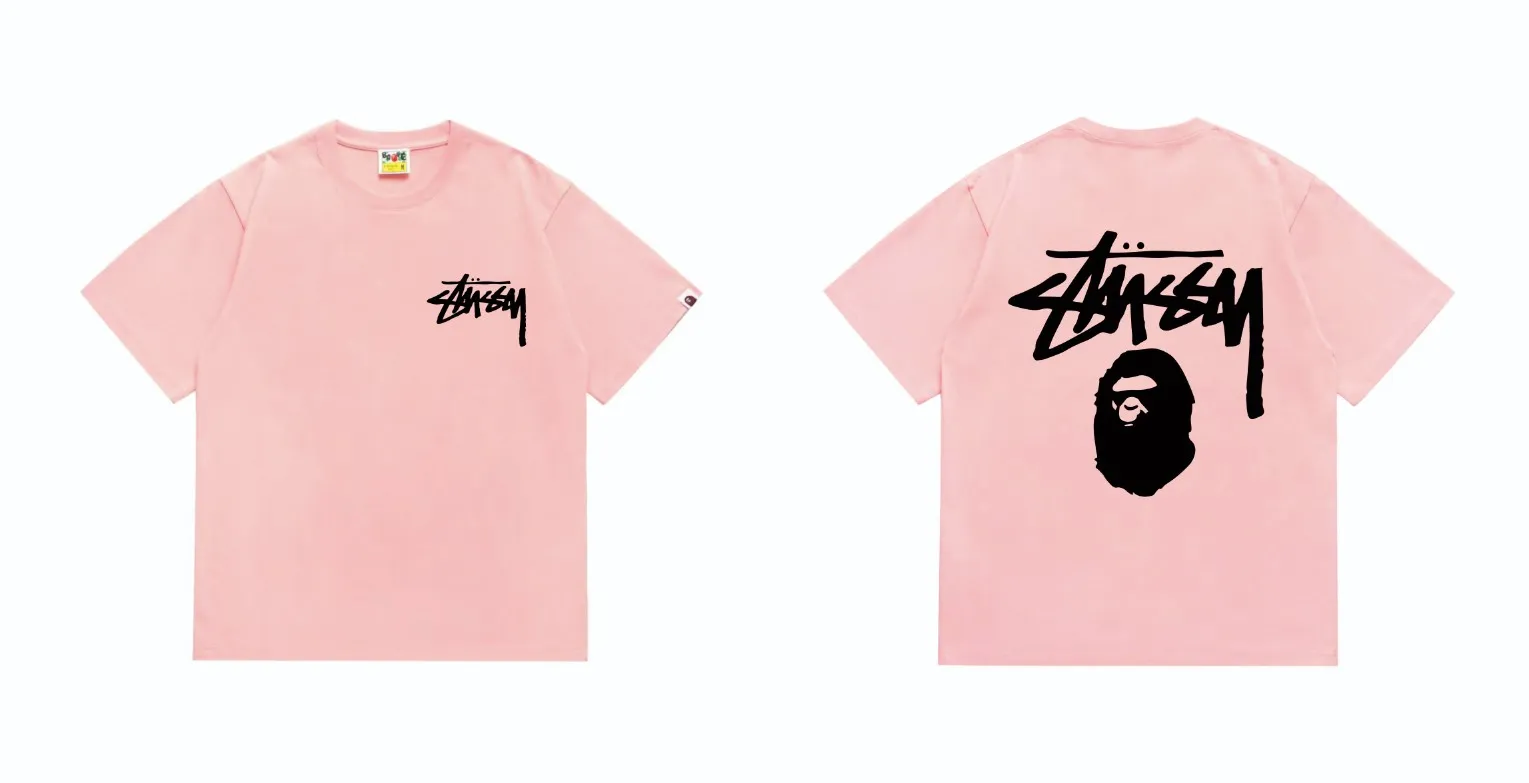 SC201#p110💰 (Top version) BAPE×Stussy co-branded Stussy letter ape print T-shirt Made of 260 grams of high-quality high-weave pure cotton fabric, double yarn combed, soft and non-pilling, imported environmentally friendly printing glue, bright and three-dimensional pattern, quality 💥Same style for men and women, the upper body is fashionable Color: black and white, gray and white, pink and white, red and white, white and black, gray and black, pink and black, red and black Size: S M L XL XXL