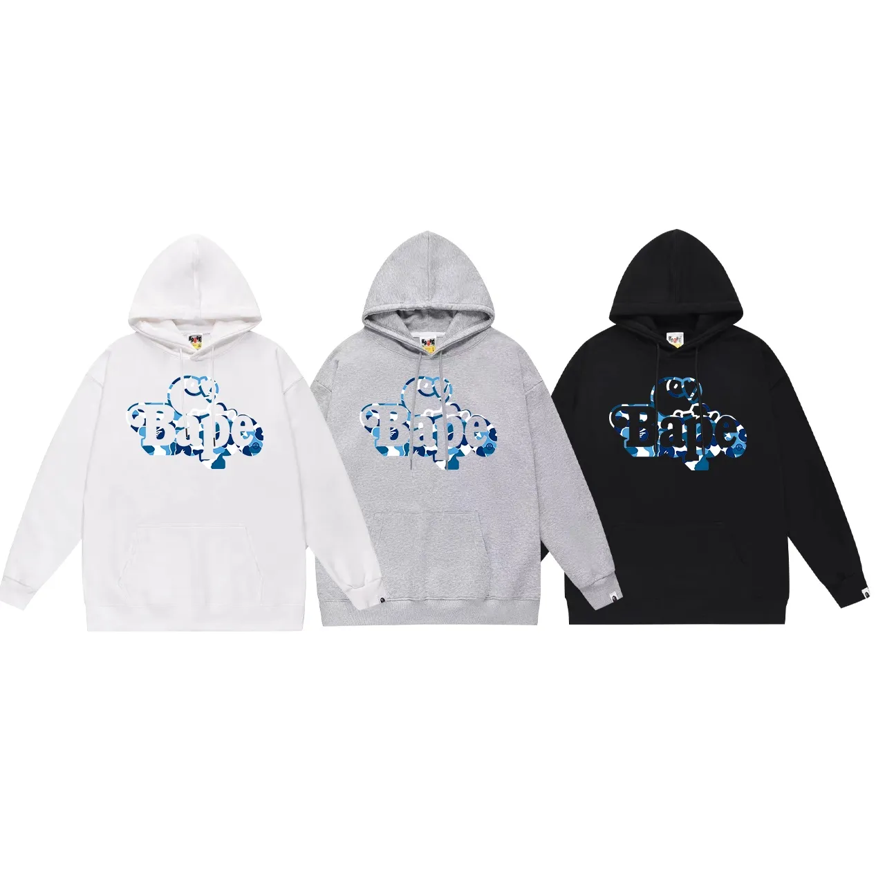 Model No. SC709#terry p160 plus velvet 180💰 (top version) BAPE camouflage cartoon BABY MILO printed hooded sweatshirt. Made of 380g large terry (drop shoulder large version) fabric. The texture is soft and non-pilling. Imported environmentally friendly printing glue. The pattern is bright and three-dimensional. Quality💥Same style for men and women. The upper body is trendy. Color: black blue white blue gray blue size: S M L XL XXL