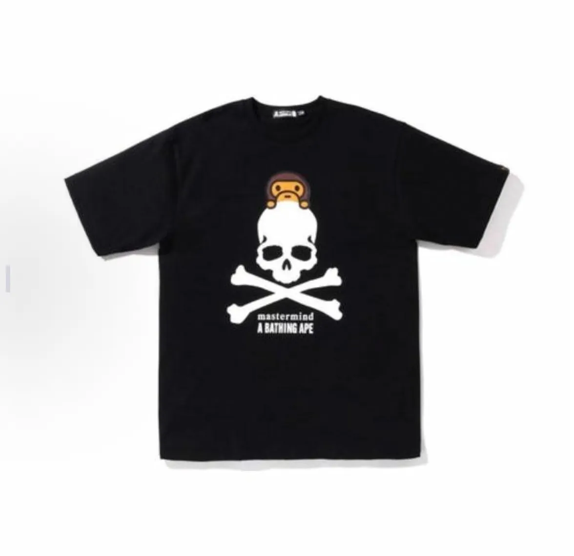 P110 001074 BAPE x mastermind JAPAN joint model skull logo printed round neck cotton short-sleeved T-shirt, same style for men and women, size smlxlxxl, black, white