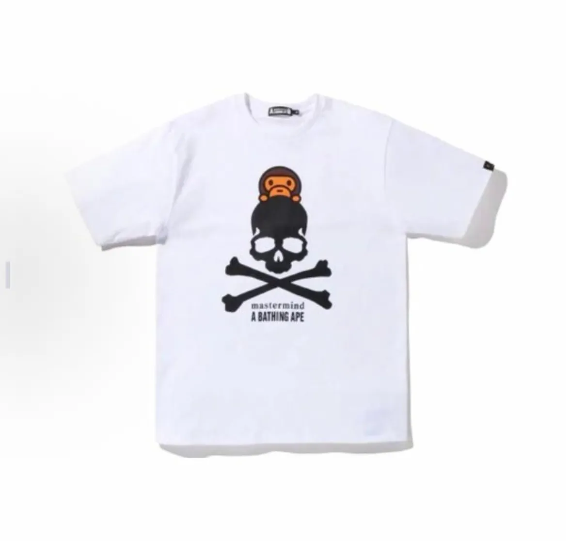 P110 001074 BAPE x mastermind JAPAN joint model skull logo printed round neck cotton short-sleeved T-shirt, same style for men and women, size smlxlxxl, black, white
