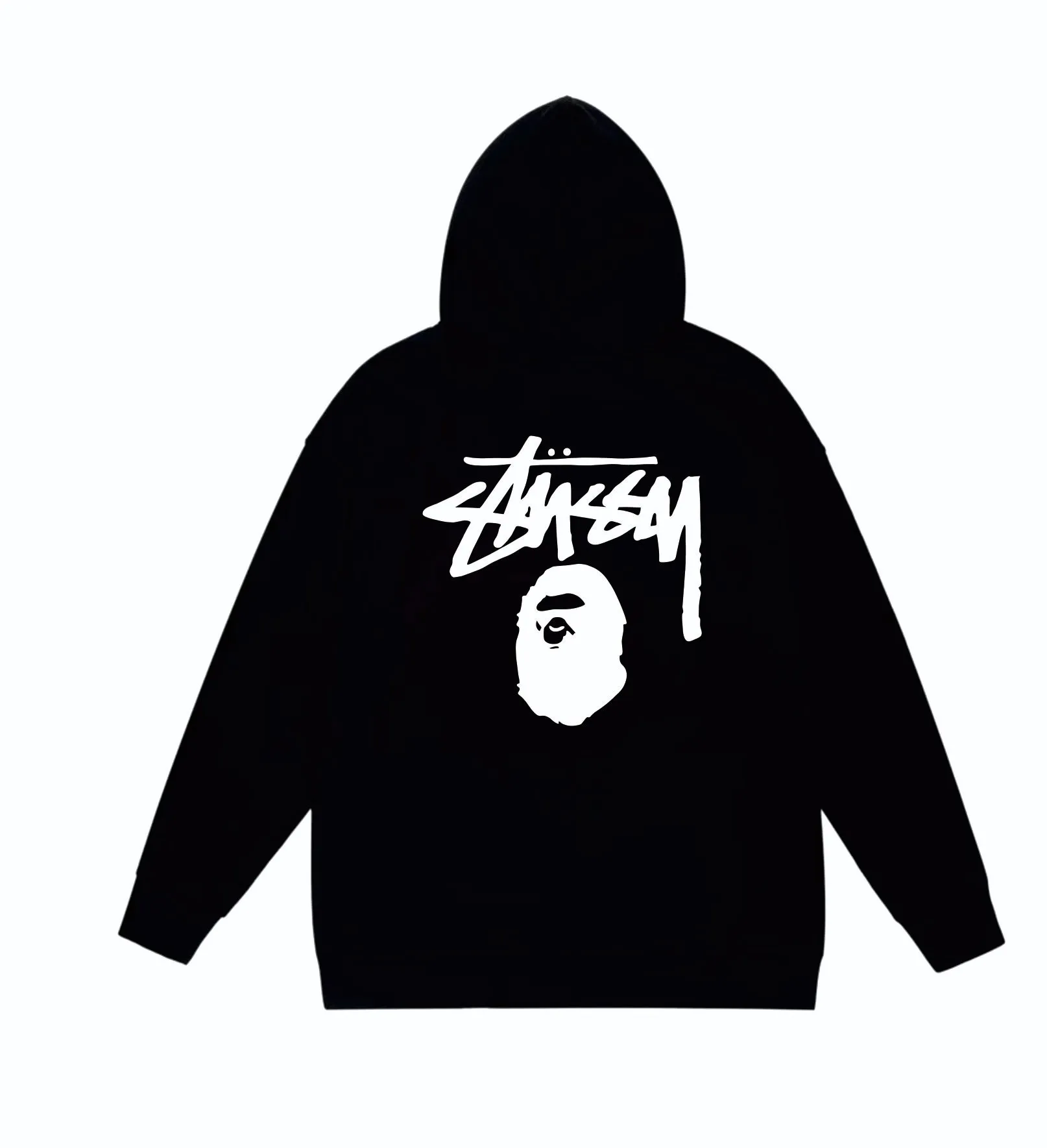 P160 model number SC801# terry 80 plus velvet 90 (top version) BAPE×STUSSY co-branded Stussy letter printed hooded sweatshirt Made of 380g large terry (drop shoulder large version) fabric, soft texture and no pilling Imported environmentally friendly printing glue The pattern is bright and three-dimensional Quality 💥Same style for men and women The upper body is trendy Color: black white gray Size: S M L XL XXL