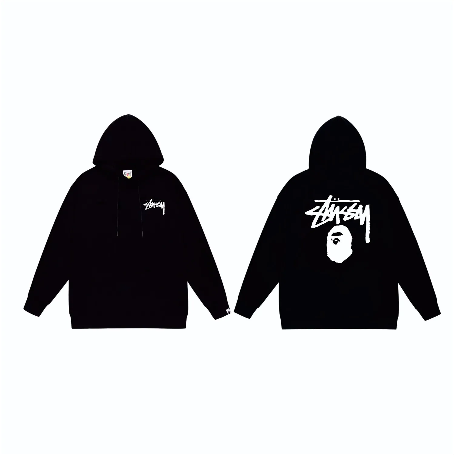 P160 model number SC801# terry 80 plus velvet 90 (top version) BAPE×STUSSY co-branded Stussy letter printed hooded sweatshirt Made of 380g large terry (drop shoulder large version) fabric, soft texture and no pilling Imported environmentally friendly printing glue The pattern is bright and three-dimensional Quality 💥Same style for men and women The upper body is trendy Color: black white gray Size: S M L XL XXL