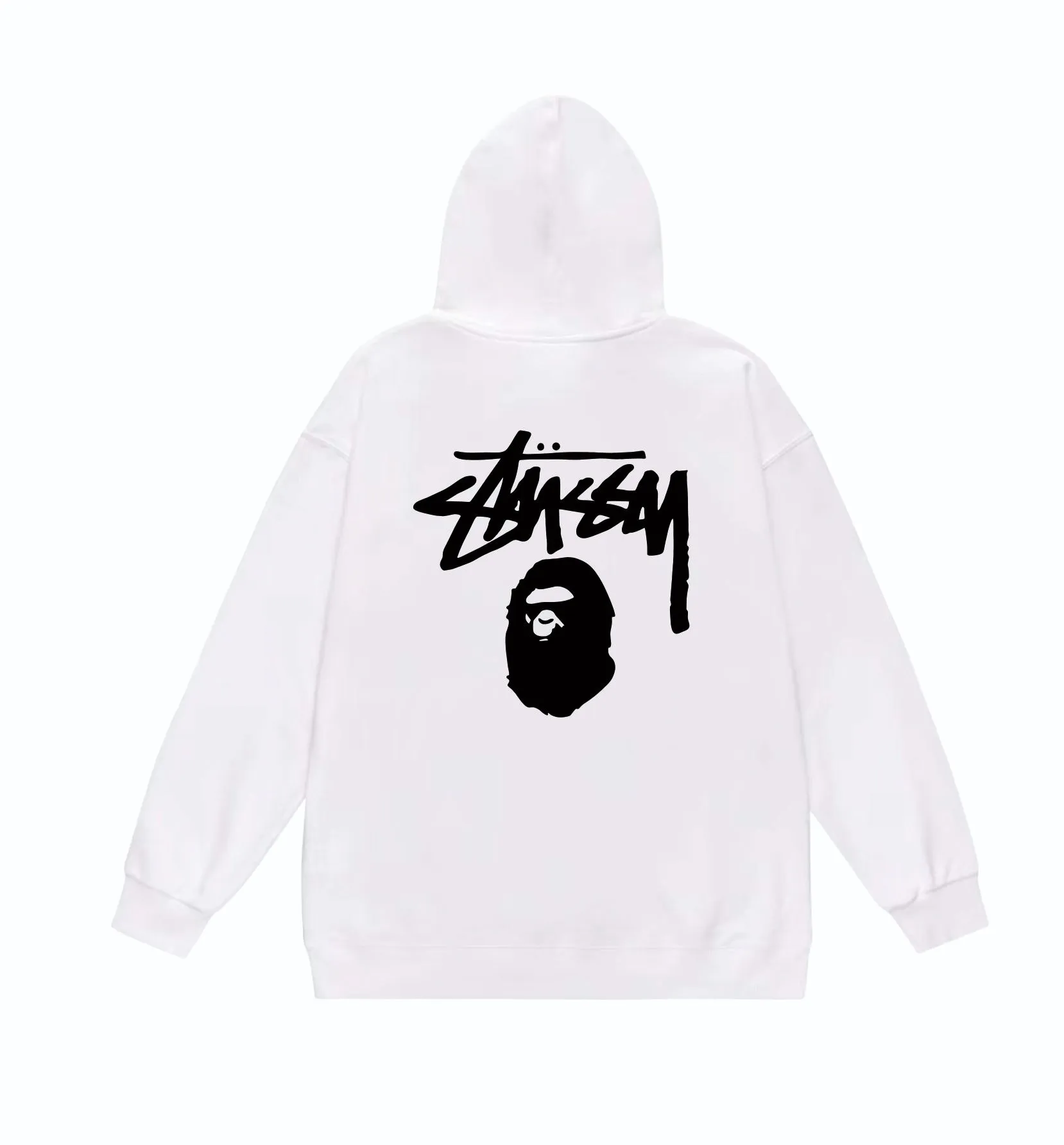 P160 model number SC801# terry 80 plus velvet 90 (top version) BAPE×STUSSY co-branded Stussy letter printed hooded sweatshirt Made of 380g large terry (drop shoulder large version) fabric, soft texture and no pilling Imported environmentally friendly printing glue The pattern is bright and three-dimensional Quality 💥Same style for men and women The upper body is trendy Color: black white gray Size: S M L XL XXL