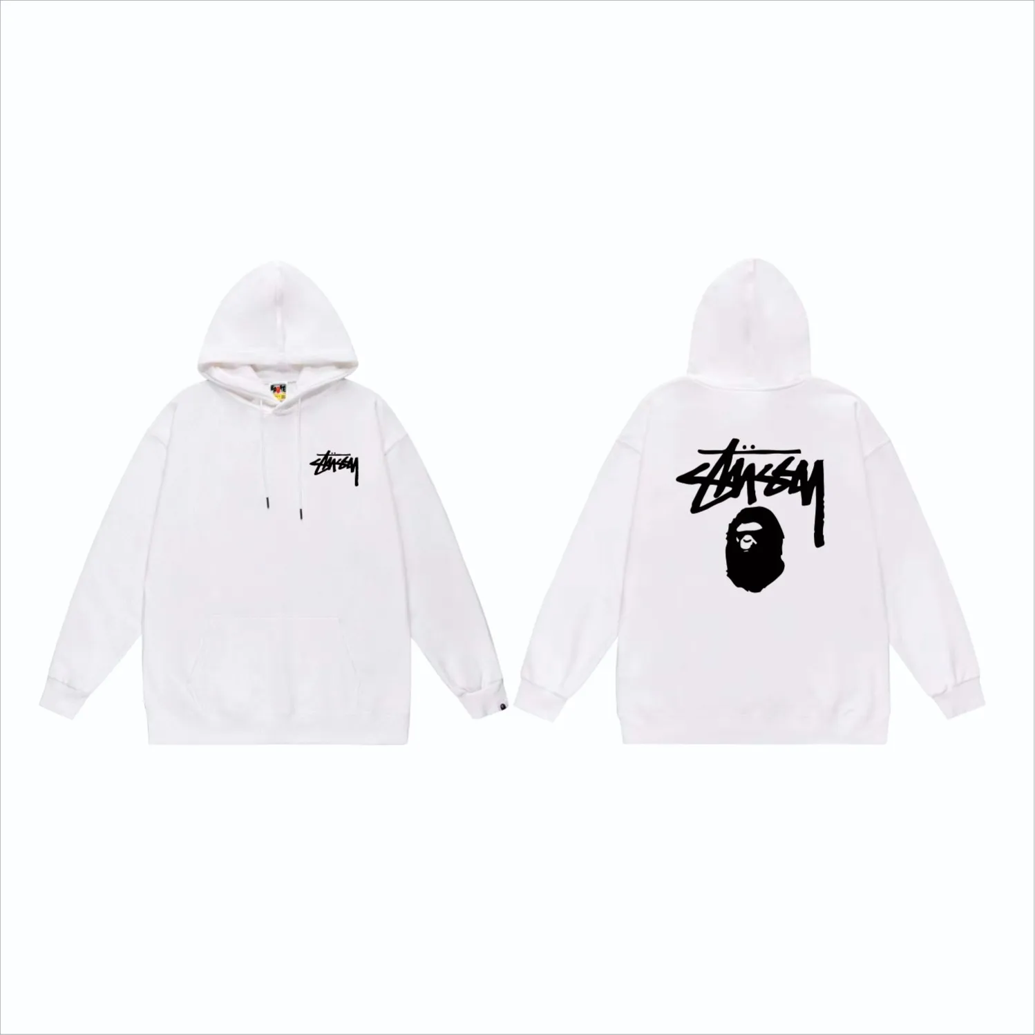 P160 model number SC801# terry 80 plus velvet 90 (top version) BAPE×STUSSY co-branded Stussy letter printed hooded sweatshirt Made of 380g large terry (drop shoulder large version) fabric, soft texture and no pilling Imported environmentally friendly printing glue The pattern is bright and three-dimensional Quality 💥Same style for men and women The upper body is trendy Color: black white gray Size: S M L XL XXL