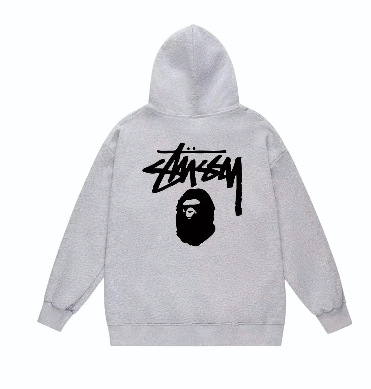 P160 model number SC801# terry 80 plus velvet 90 (top version) BAPE×STUSSY co-branded Stussy letter printed hooded sweatshirt Made of 380g large terry (drop shoulder large version) fabric, soft texture and no pilling Imported environmentally friendly printing glue The pattern is bright and three-dimensional Quality 💥Same style for men and women The upper body is trendy Color: black white gray Size: S M L XL XXL