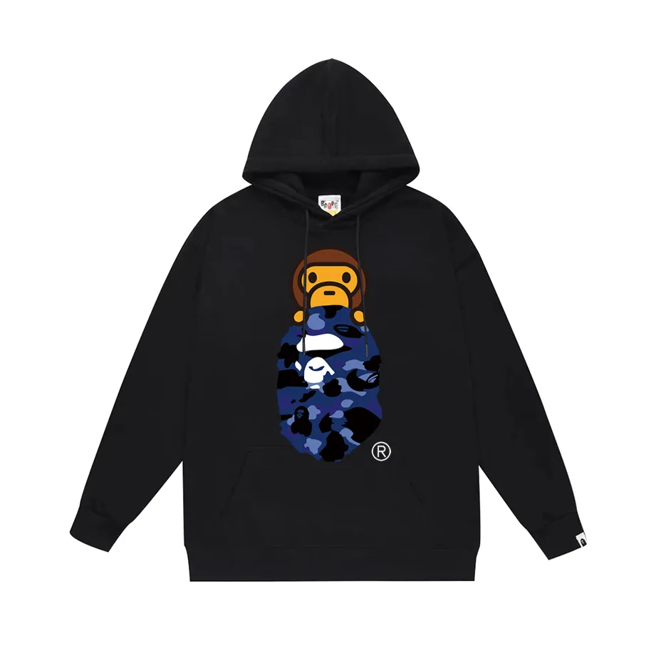P160 model number SC768# terry 80 plus velvet 90 (top version) BAPE COLOR CAMO MILO ON APE camouflage ape print hooded sweatshirt. Made of 380 grams of large terry (drop shoulder large version) fabric. The texture is soft and does not pill. Imported environmentally friendly printing glue. The pattern is bright and three-dimensional. The quality is the same for men and women. The upper body is trendy. Color: black and red, white and red, gray and red, black and blue, white and blue, gray and blue, black and yellow. White and yellow Gray and yellow Black and purple White and purple Gray and purple Size: S M L XL XXL