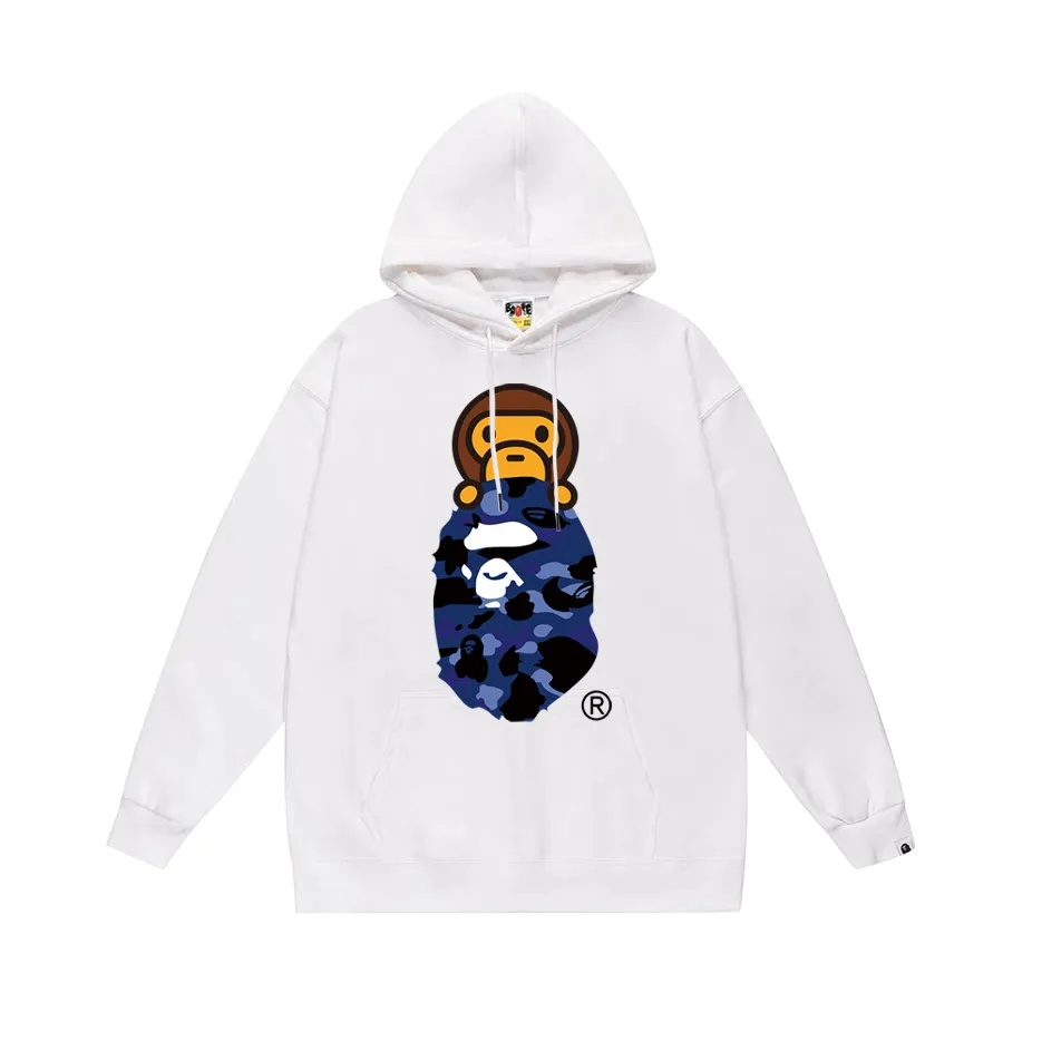 P160 model number SC768# terry 80 plus velvet 90 (top version) BAPE COLOR CAMO MILO ON APE camouflage ape print hooded sweatshirt. Made of 380 grams of large terry (drop shoulder large version) fabric. The texture is soft and does not pill. Imported environmentally friendly printing glue. The pattern is bright and three-dimensional. The quality is the same for men and women. The upper body is trendy. Color: black and red, white and red, gray and red, black and blue, white and blue, gray and blue, black and yellow. White and yellow Gray and yellow Black and purple White and purple Gray and purple Size: S M L XL XXL