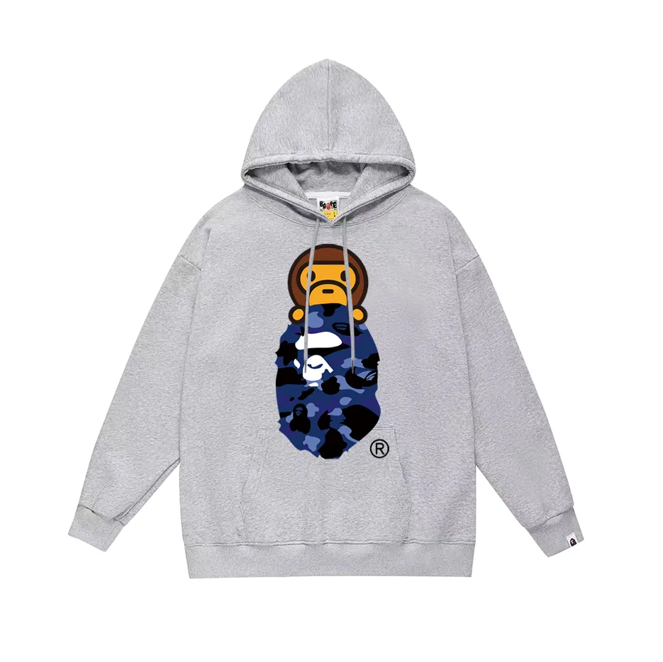 P160 model number SC768# terry 80 plus velvet 90 (top version) BAPE COLOR CAMO MILO ON APE camouflage ape print hooded sweatshirt. Made of 380 grams of large terry (drop shoulder large version) fabric. The texture is soft and does not pill. Imported environmentally friendly printing glue. The pattern is bright and three-dimensional. The quality is the same for men and women. The upper body is trendy. Color: black and red, white and red, gray and red, black and blue, white and blue, gray and blue, black and yellow. White and yellow Gray and yellow Black and purple White and purple Gray and purple Size: S M L XL XXL
