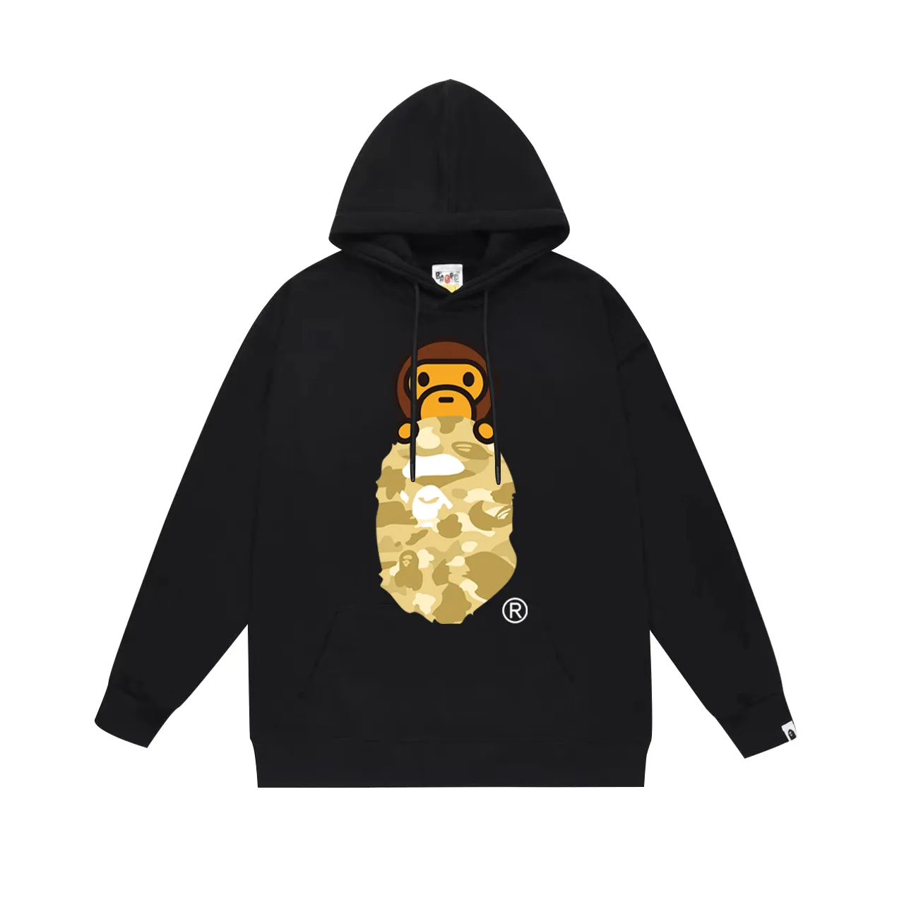 P160 model number SC768# terry 80 plus velvet 90 (top version) BAPE COLOR CAMO MILO ON APE camouflage ape print hooded sweatshirt. Made of 380 grams of large terry (drop shoulder large version) fabric. The texture is soft and does not pill. Imported environmentally friendly printing glue. The pattern is bright and three-dimensional. The quality is the same for men and women. The upper body is trendy. Color: black and red, white and red, gray and red, black and blue, white and blue, gray and blue, black and yellow. White and yellow Gray and yellow Black and purple White and purple Gray and purple Size: S M L XL XXL
