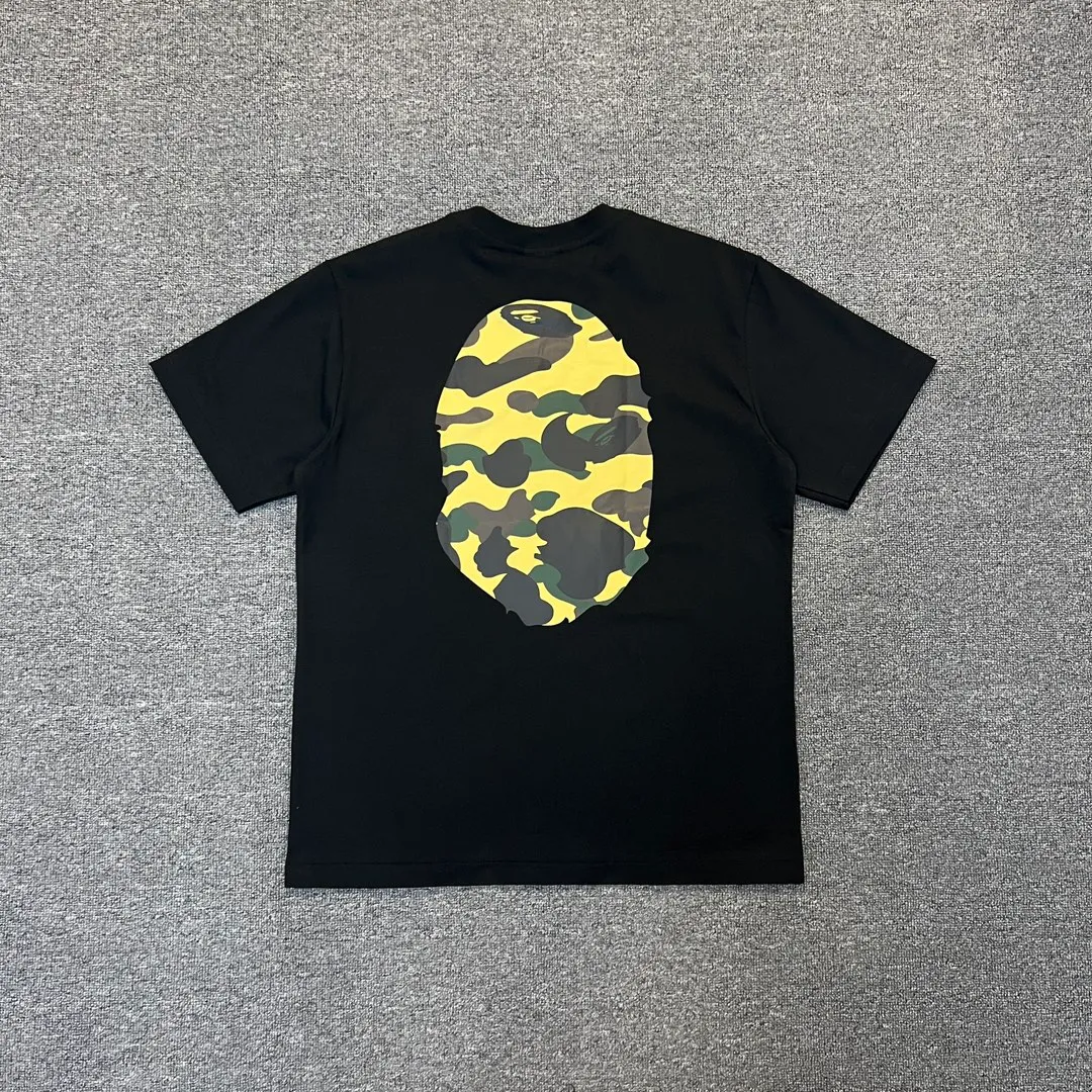 💰140 BAPE double-sided camouflage ape head print classic camouflage reproduction ZP version 270g weight linen cotton fabric Couple style: S-XXL [white green black green white yellow black yellow]