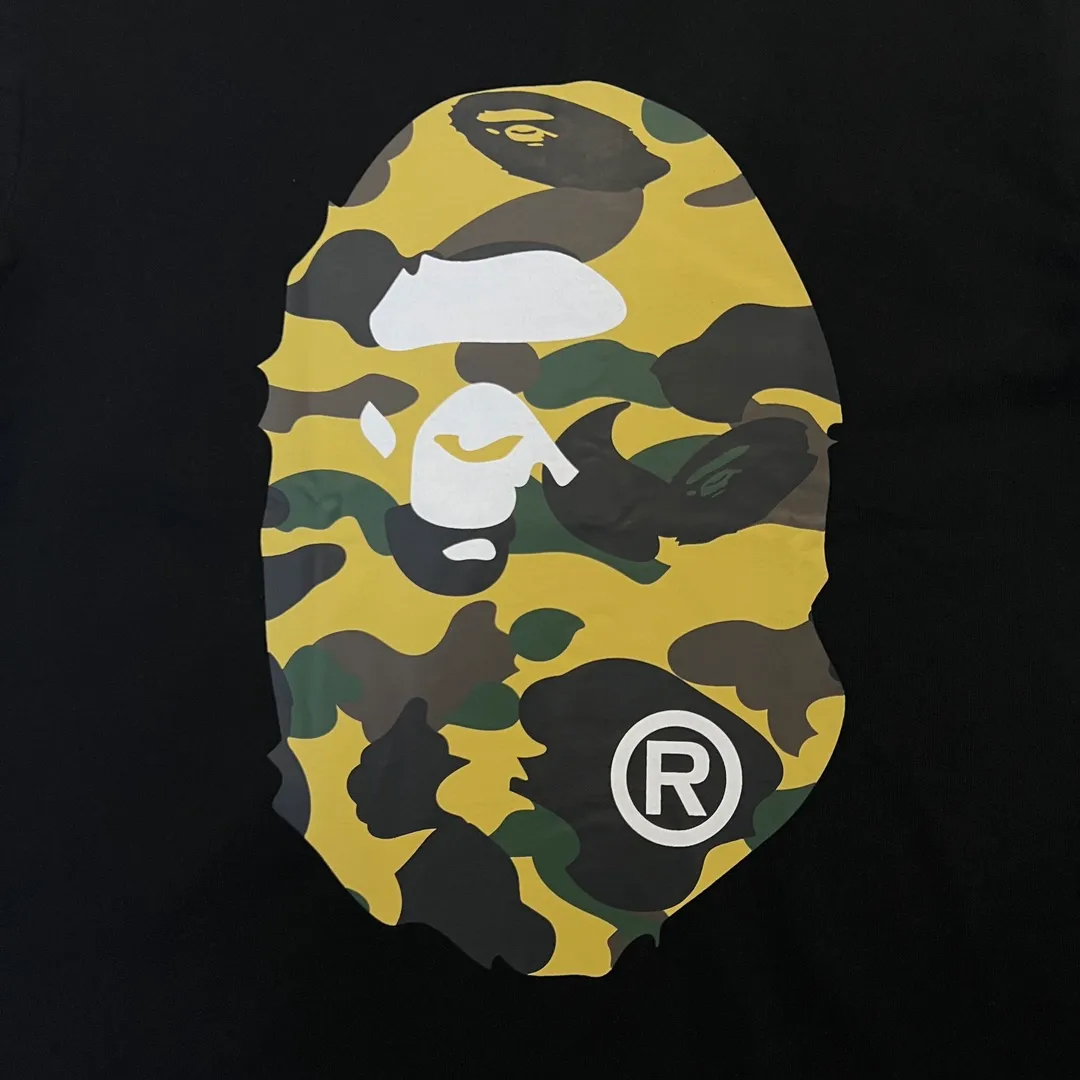 💰140 BAPE double-sided camouflage ape head print classic camouflage reproduction ZP version 270g weight linen cotton fabric Couple style: S-XXL [white green black green white yellow black yellow]