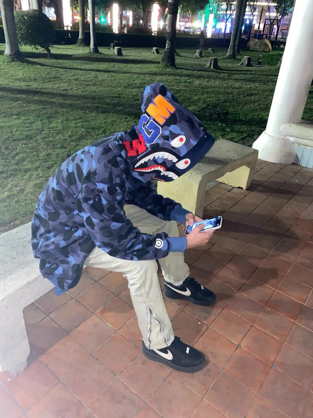 💰440 Bape double hood camouflage shark, customized fabric 1:1, fine workmanship, high quality version, couple model: S—XXL [blue, purple, red]