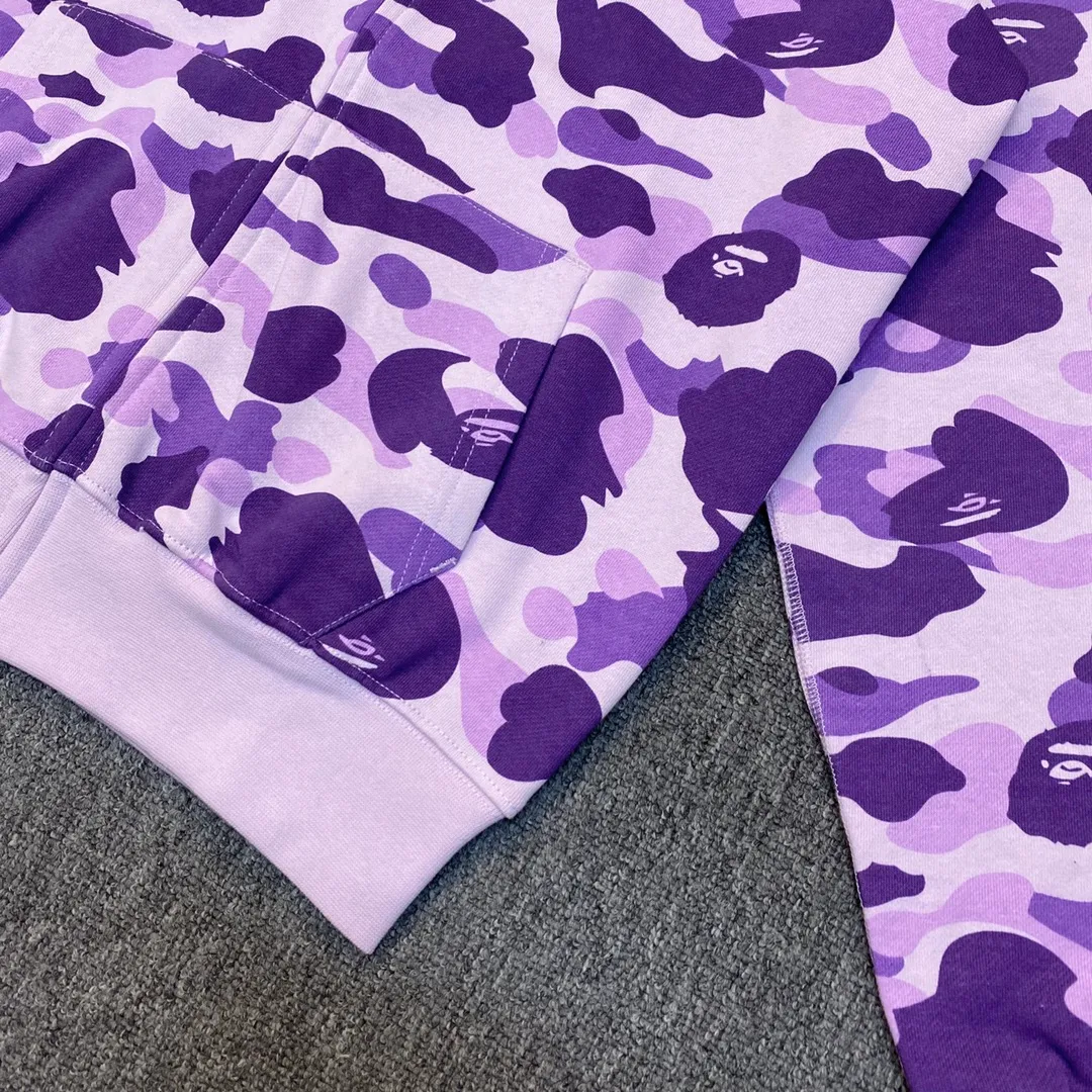 💰380 BAPE Taipei limited edition purple camouflage classic shark zipper sweatshirt customized top-quality fabrics couple model: S—XXL [Tarot Purple]