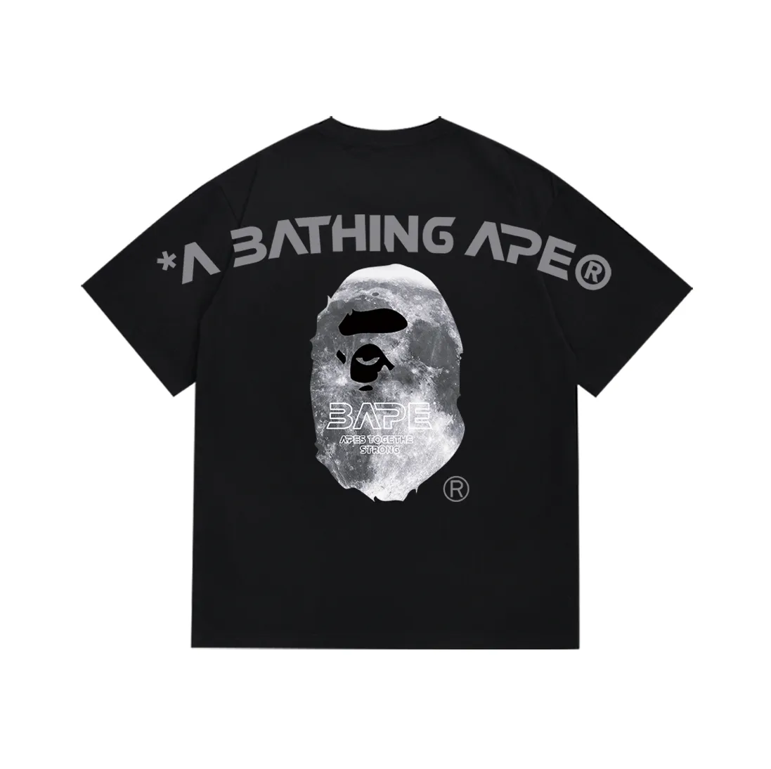 SC179#p110💰 (Top version) BAPE Ape Moon letter printed short-sleeved T-shirt Made of 260 grams of high-quality high-weave pure cotton fabric, double yarn combed, soft texture and no pilling Imported environmentally friendly printing glue, bright and three-dimensional pattern, quality 💥Same style for men and women, the upper body is fashionable Color: black white Size: S M L XL XXL