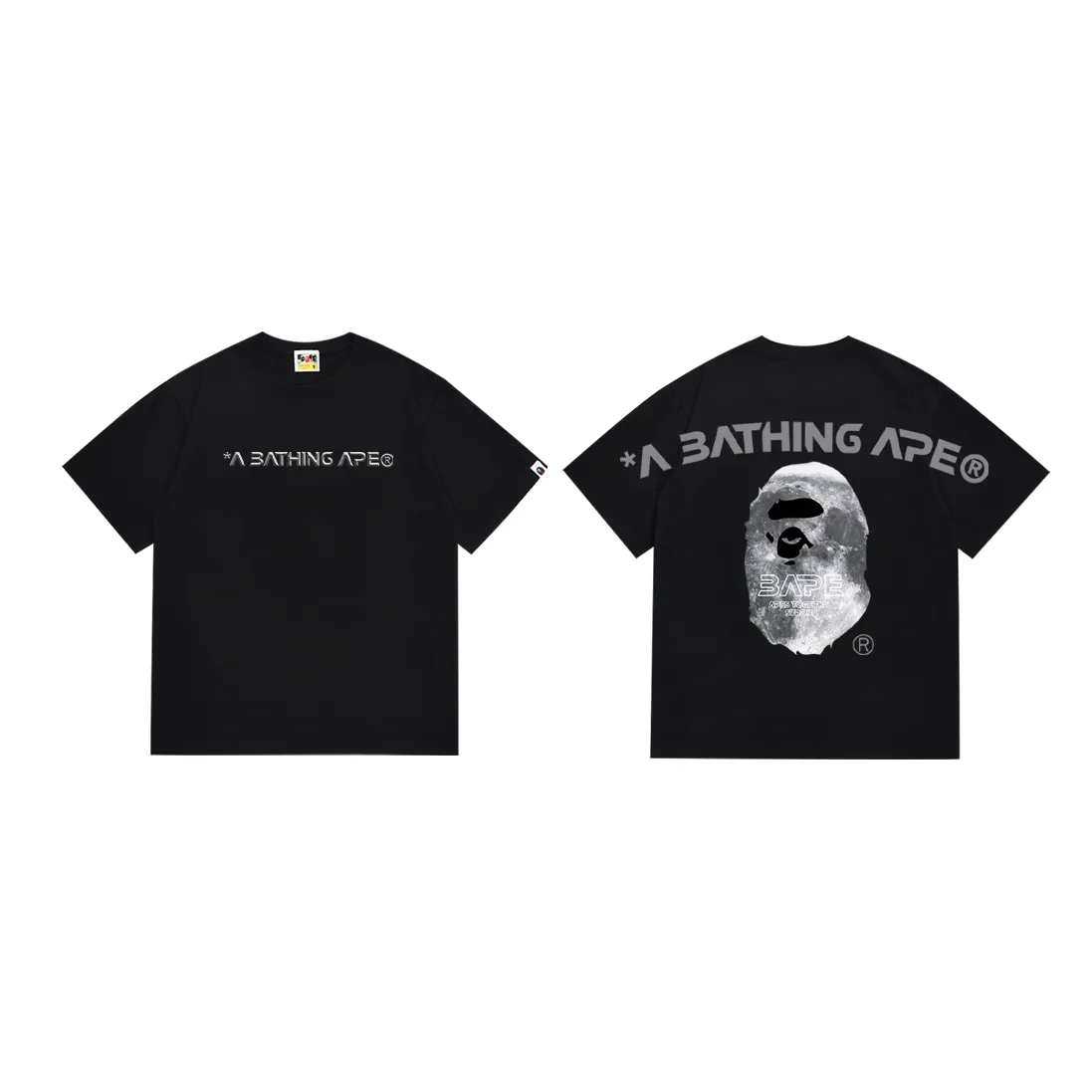SC179#p110💰 (Top version) BAPE Ape Moon letter printed short-sleeved T-shirt Made of 260 grams of high-quality high-weave pure cotton fabric, double yarn combed, soft texture and no pilling Imported environmentally friendly printing glue, bright and three-dimensional pattern, quality 💥Same style for men and women, the upper body is fashionable Color: black white Size: S M L XL XXL