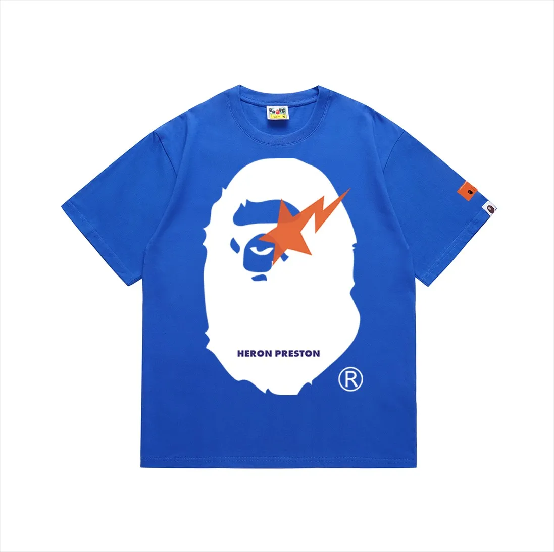 SC200#p110💰 (top version) BAPE lightning ape head oversized pattern printed T-shirt Made of 260 grams of high-quality high-weave pure cotton fabric, double yarn combed, soft texture and no pilling Imported environmentally friendly printing glue, bright and three-dimensional pattern, quality 💥Same style for men and women, the upper body is trendy Color: Klein blue, dark gray, white Size: S M L XL XXL