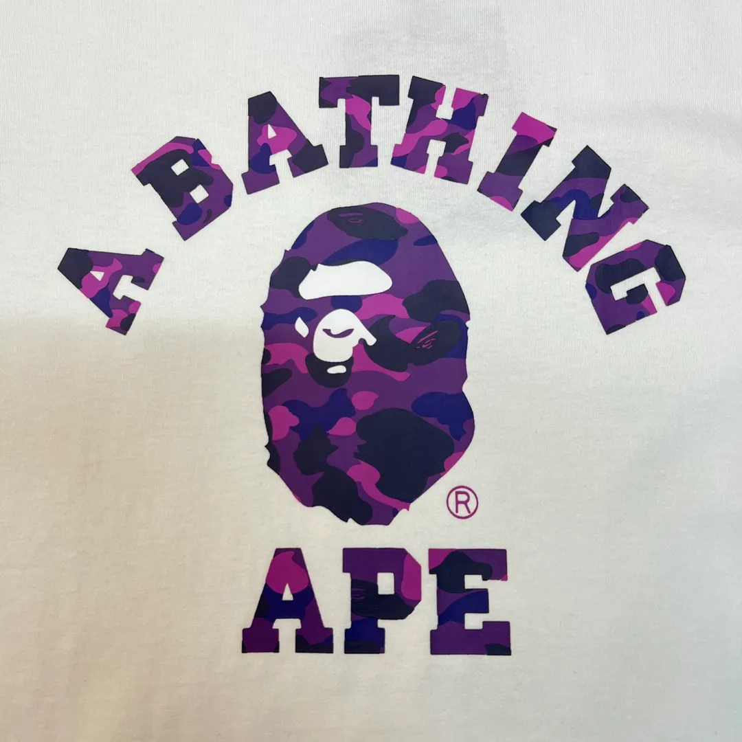 💰140 BAPE camouflage ape head letter printed short-sleeved T-shirt 270g weight linen cotton fabric Couple style: S-XXL [white blue black blue white purple black purple white red black red]