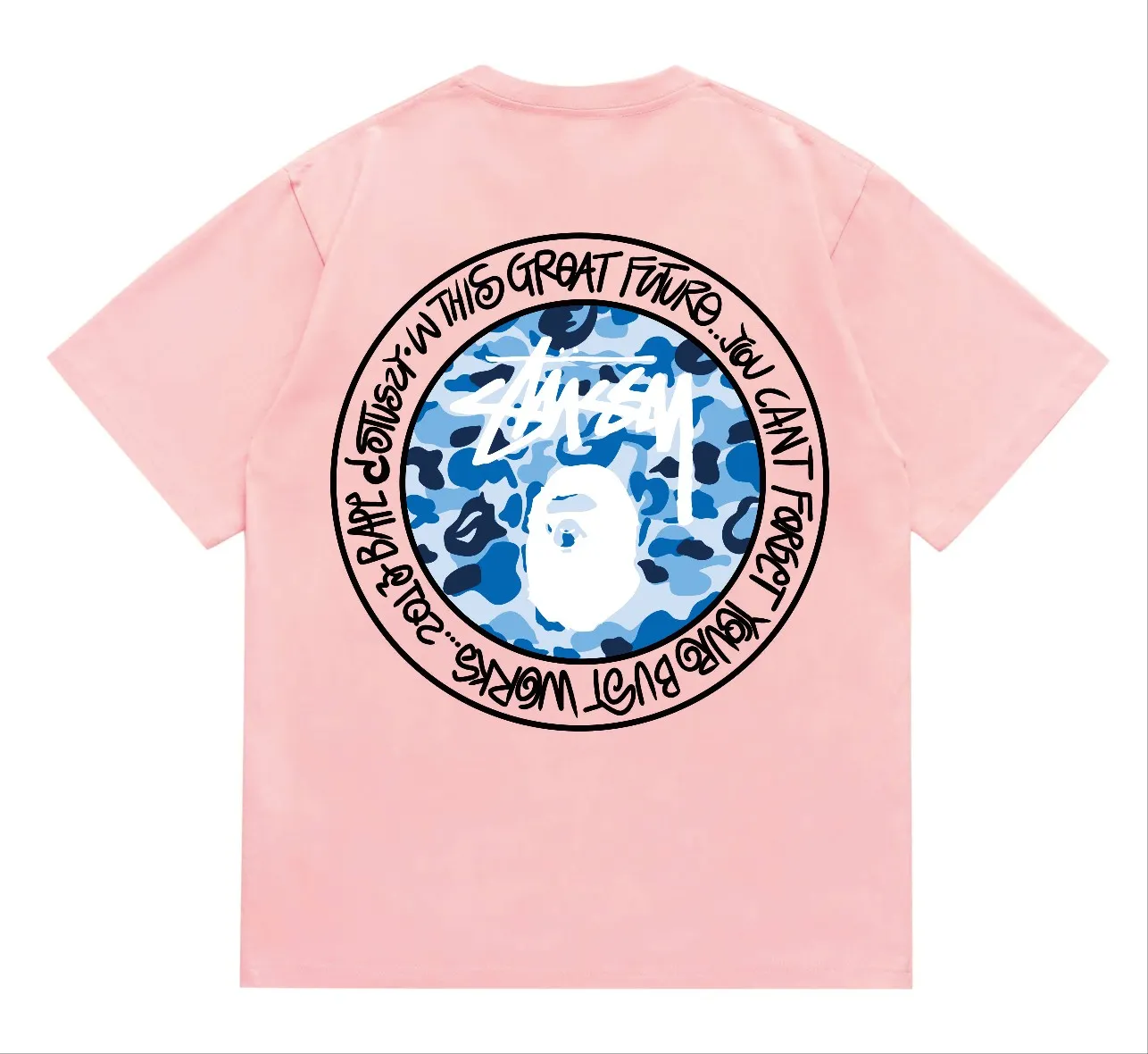 SC218#p110💰 (Top version) BAPE×Stussy co-branded Stussy letter ape print T-shirt Made of 260 grams of high-quality high-weave cotton fabric, double yarn combed, soft and non-pilling, imported environmentally friendly printing glue, bright and three-dimensional pattern, quality 💥Same style for men and women, the upper body is fashionable Color: black and white print, gray and white print, pink and white print, red and white print, white and black print, gray and black print, red and black print Pink and black print Size: S M L XL XXL