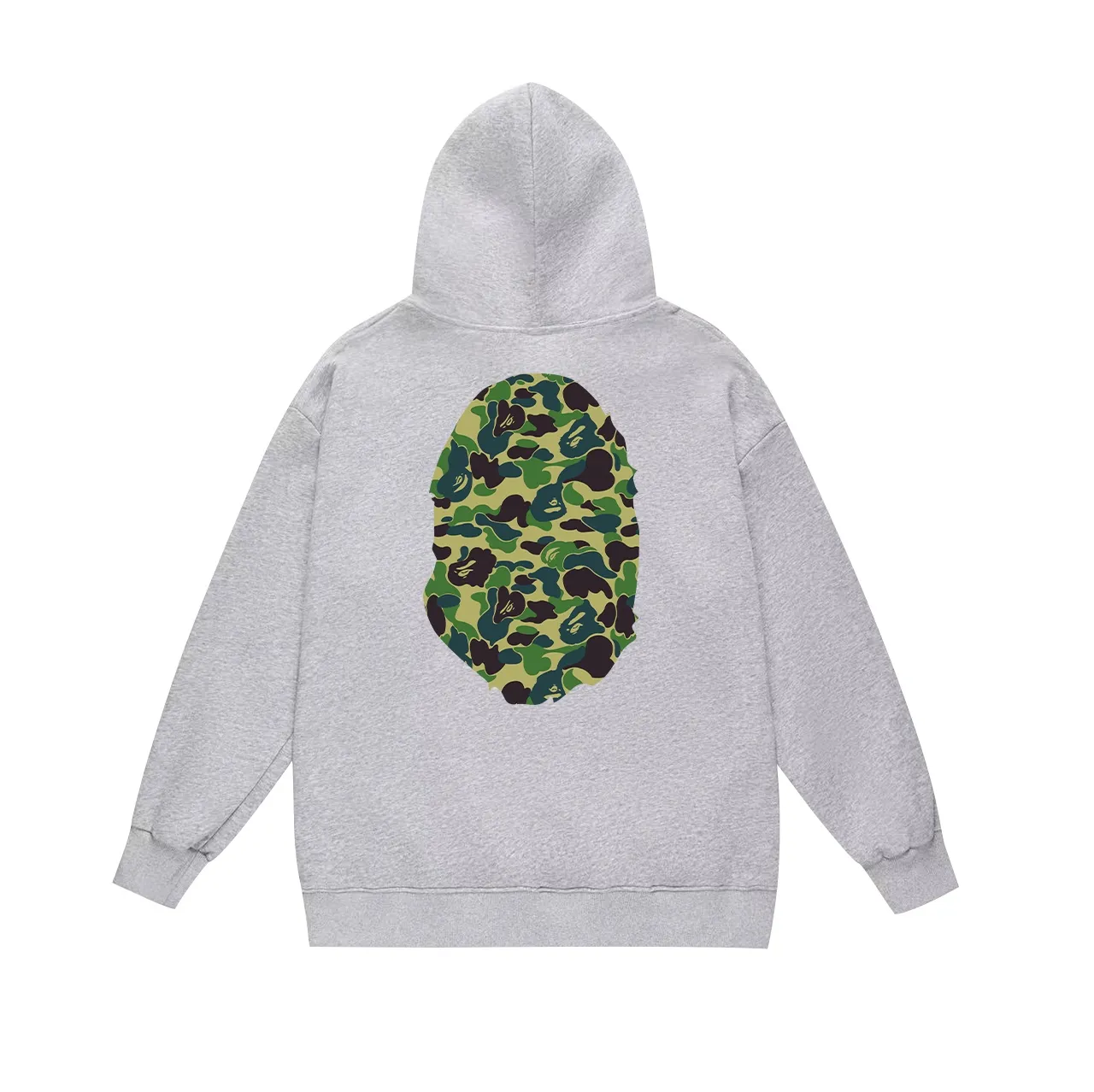 Model number SC636# terry p160 plus velvet p180💰 (top version) BAPE ABC green camouflage ape-man LOGO double-sided printed hooded sweatshirt. Made of 380g large terry 430g silver fox velvet (drop shoulder large version) fabric. The texture is soft and does not pill. Imported environmentally friendly printing glue. The pattern is bright and three-dimensional. Quality💥Same style for men and women. The upper body is trendy. Color: black white gray Size: S M L XL XXL