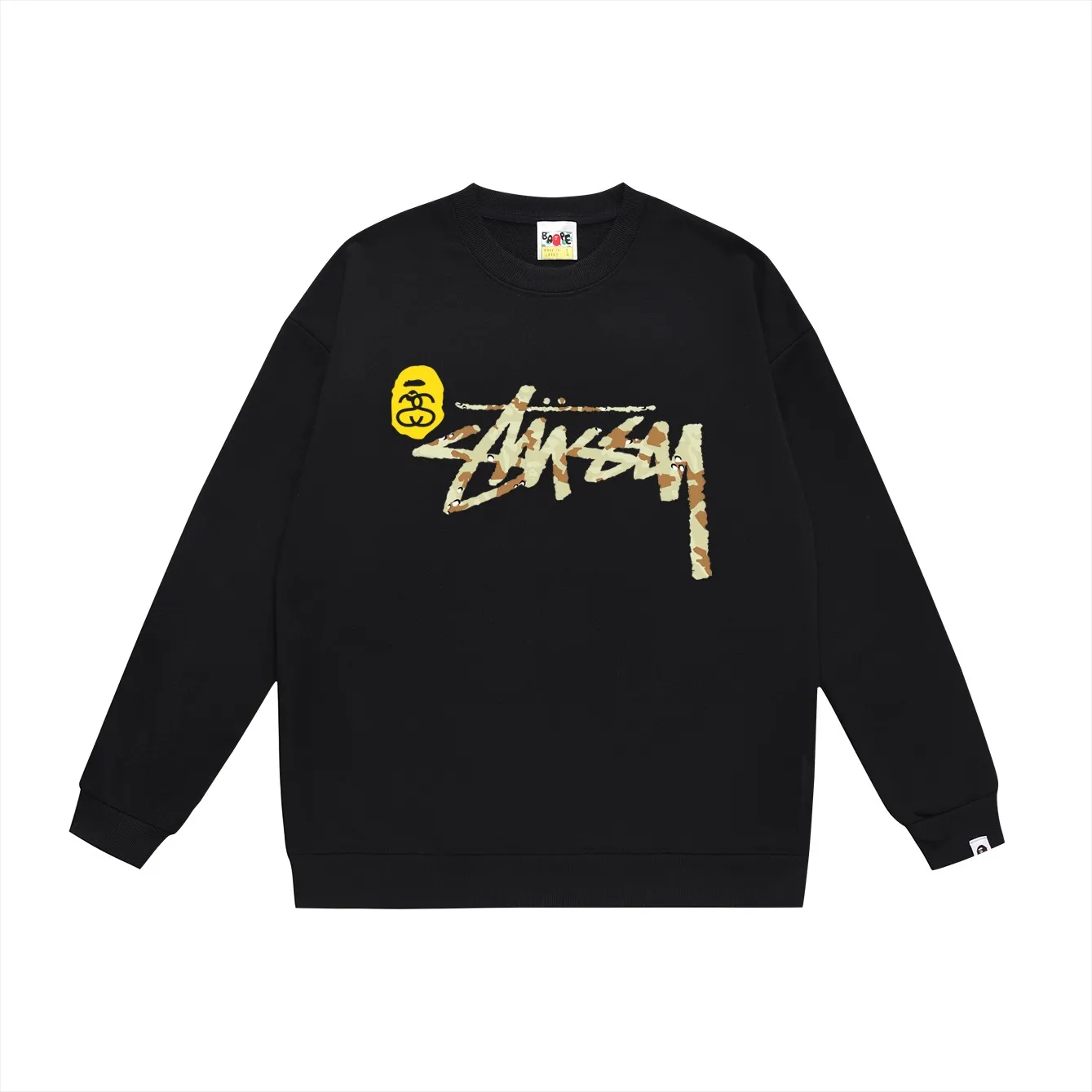 P150 model number SC482# terry 75 plus velvet 80 (top version) BAPE co-branded Stussy shark print round neck sweatshirt Made of 350g large terry (drop shoulder large version) fabric, soft texture and no pilling Imported environmentally friendly printing glue The pattern is bright and three-dimensional Quality 💥Same style for men and women The upper body is trendy Color: black Size: S M L XL XXL