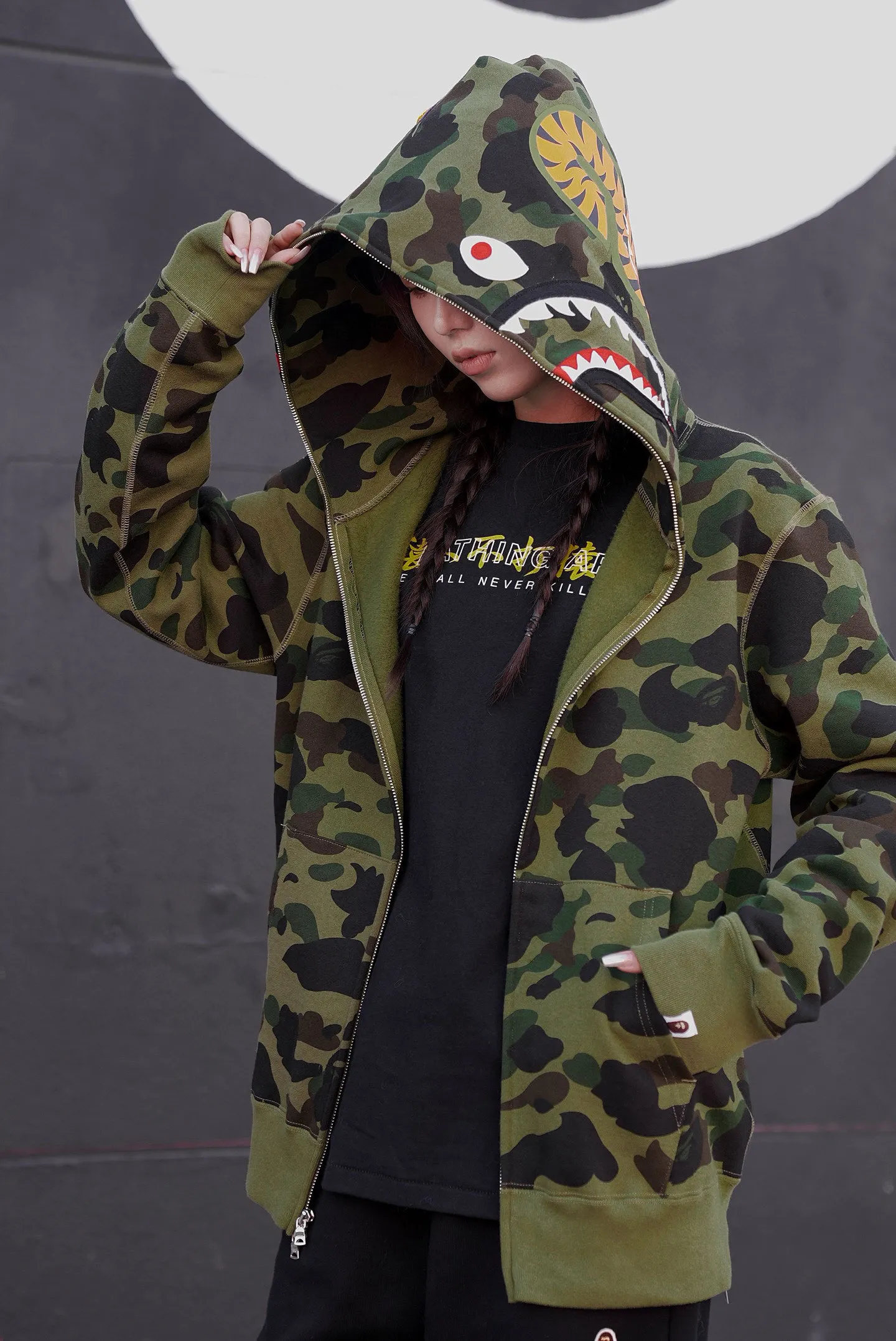 💰380 BAPE 1ST CAMO SHARK FULL Classic counter model Camouflage shark hooded zipper sweatshirt Machine-printed camouflage Top-quality fabric High-end 1:1 replica Customized fabric Couple model: S—XXL [Camouflage yellow, Camouflage green, Camouflage red, Camouflage purple, Camouflage blue, Camouflage gray]