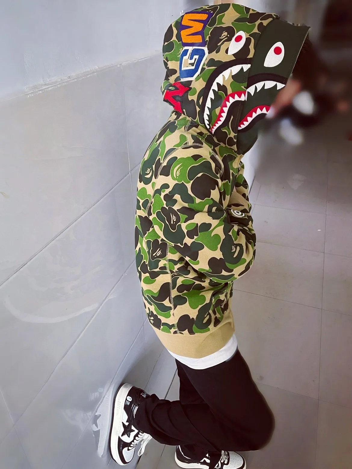 💰440 Bape Abc Double Hat Large Flower Camouflage Shark Customized fabric 1:1 Fine workmanship High version Couple model: S—XXL [Green Pink Blue]