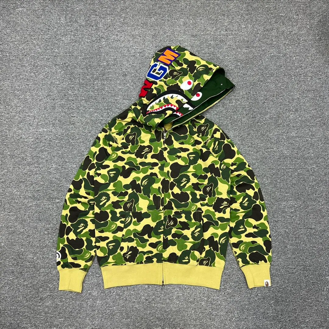 💰440 Bape Abc Double Hat Large Flower Camouflage Shark Customized fabric 1:1 Fine workmanship High version Couple model: S—XXL [Green Pink Blue]