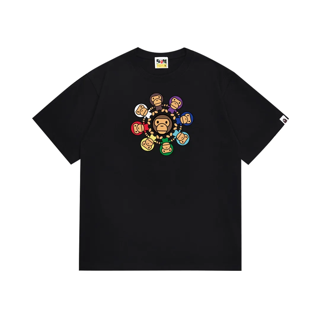 SC132#p110💰 (top version) BAPE Wang Jiaer's same style A BATHING APE MILO colorful printed short-sleeved T-shirt. Made of 260 grams of high-quality high-weave pure cotton fabric. Double yarn combed, soft texture and no pilling. Imported environmentally friendly printing glue. Bright and three-dimensional pattern. Quality💥Same style for men and women. The upper body is trendy. Color: black white. Size: S M L XL XXL