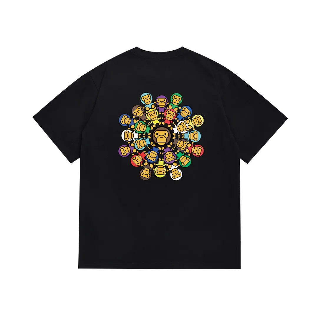 SC132#p110💰 (top version) BAPE Wang Jiaer's same style A BATHING APE MILO colorful printed short-sleeved T-shirt. Made of 260 grams of high-quality high-weave pure cotton fabric. Double yarn combed, soft texture and no pilling. Imported environmentally friendly printing glue. Bright and three-dimensional pattern. Quality💥Same style for men and women. The upper body is trendy. Color: black white. Size: S M L XL XXL