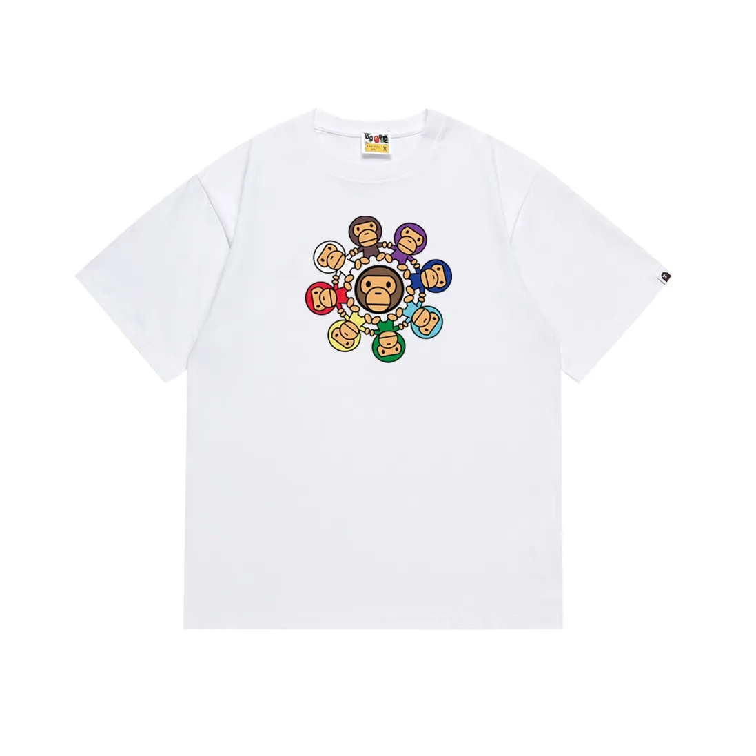 SC132#p110💰 (top version) BAPE Wang Jiaer's same style A BATHING APE MILO colorful printed short-sleeved T-shirt. Made of 260 grams of high-quality high-weave pure cotton fabric. Double yarn combed, soft texture and no pilling. Imported environmentally friendly printing glue. Bright and three-dimensional pattern. Quality💥Same style for men and women. The upper body is trendy. Color: black white. Size: S M L XL XXL