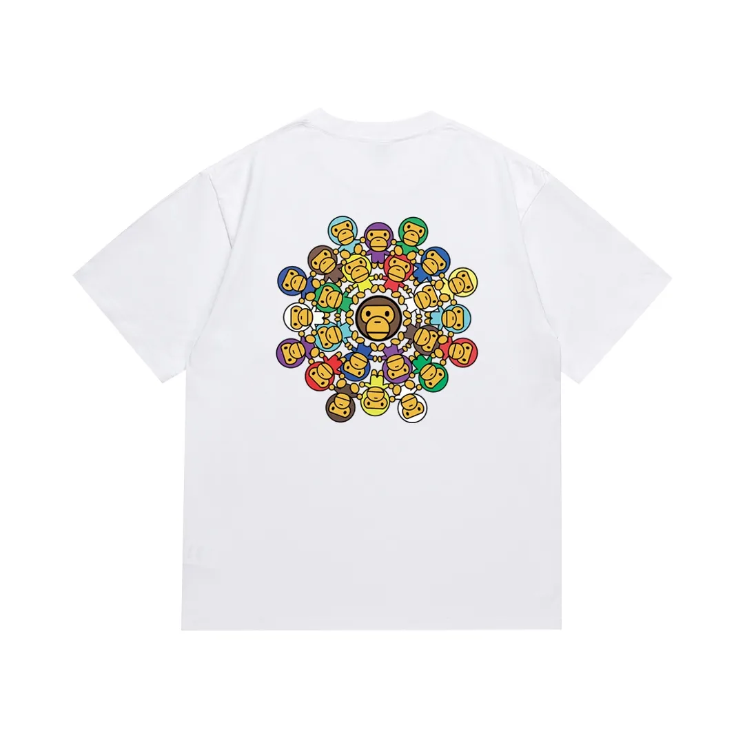SC132#p110💰 (top version) BAPE Wang Jiaer's same style A BATHING APE MILO colorful printed short-sleeved T-shirt. Made of 260 grams of high-quality high-weave pure cotton fabric. Double yarn combed, soft texture and no pilling. Imported environmentally friendly printing glue. Bright and three-dimensional pattern. Quality💥Same style for men and women. The upper body is trendy. Color: black white. Size: S M L XL XXL