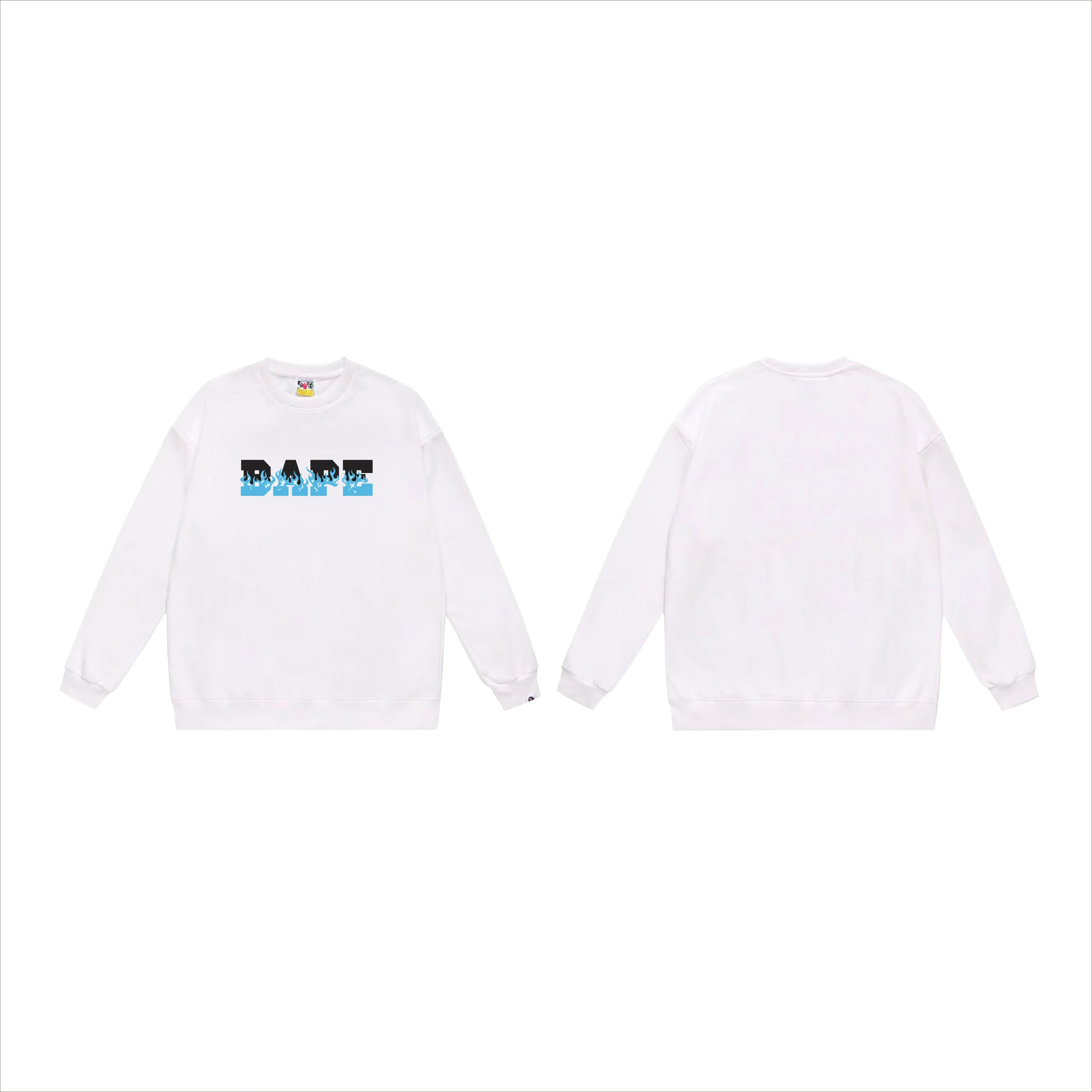 P150 model number SC537# terry 75 plus velvet 80 (top version) BAPE flame letter printed round neck sweatshirt Made of 350g large terry (drop shoulder large version) fabric, soft texture and no pilling Imported environmentally friendly printing glue, bright and three-dimensional pattern, quality 💥Same style for men and women, the upper body is fashionable Color: black white gray Size: S M L XL XXL