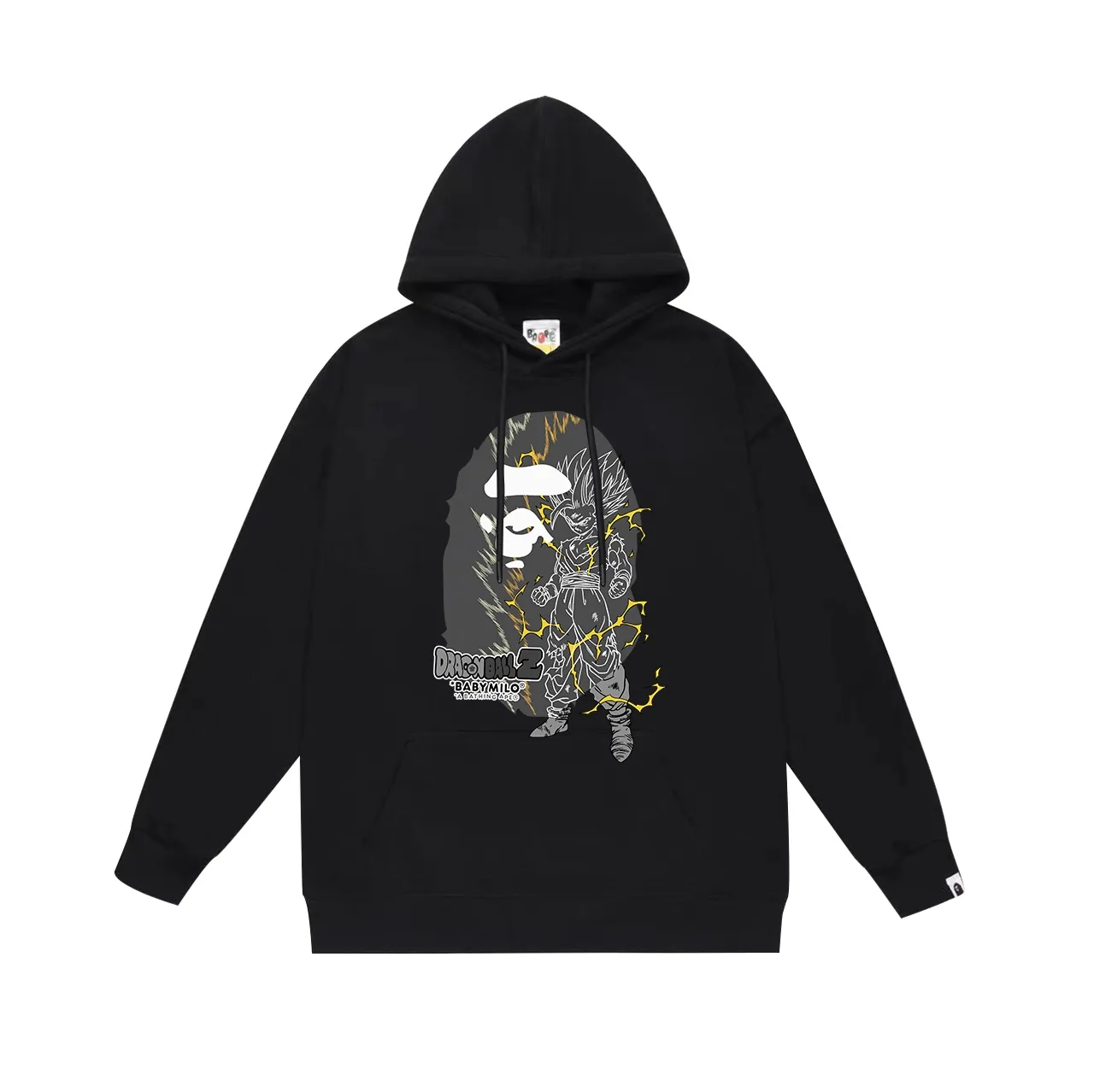Model No. SC626# Terry p160 plus velvet p180💰 (top version) BAPE✖️DARGON BALL SON GOHAN ape head lightning joint printed hooded sweatshirt. Made of 380g large terry 430g silver fox velvet (drop shoulder large version) fabric. The texture is soft and non-pilling. Imported environmentally friendly printing glue. The pattern is bright and three-dimensional. Quality💥Same style for men and women. The upper body is trendy. Color: black white Gray Size: S M L XL XXL