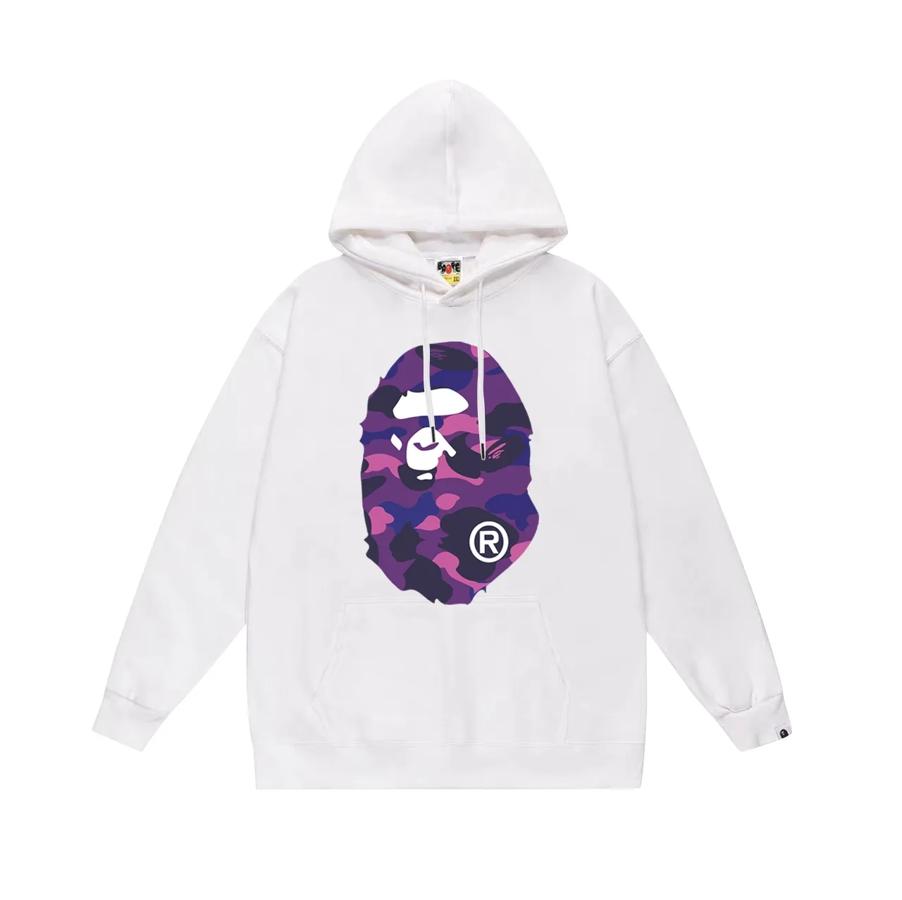 Model No. SC660#terry p160 plus velvet p180💰 (top version) BAPE double-sided camouflage ape head print hooded sweatshirt Made of 380g large terry 430g silver fox velvet (drop shoulder large version) fabric, soft texture and no pilling Imported environmentally friendly printing glue The pattern is bright and three-dimensional Quality💥Same style for men and women The upper body is trendy Color: black purple white purple gray purple Size: S M L XL XXL