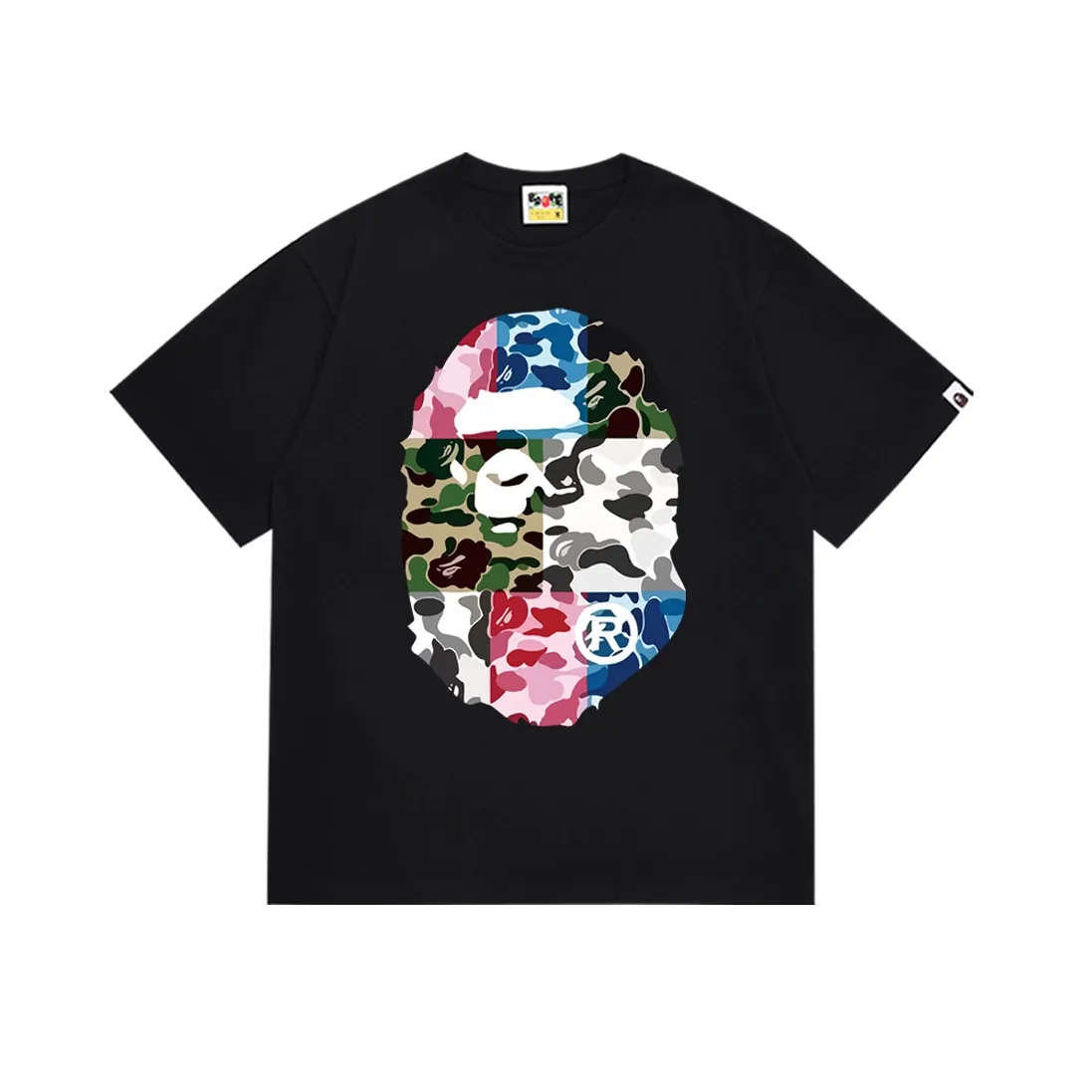 SC148#p110💰 (top version) BAPE camouflage spliced ​​ape head printed short-sleeved T-shirt Made of 260 grams of high-quality high-weave pure cotton fabric, double yarn combed, soft texture and no pilling Imported environmentally friendly printing glue, bright and three-dimensional pattern, quality 💥Same style for men and women, the upper body is fashionable Color: black white Size: S M L XL XXL