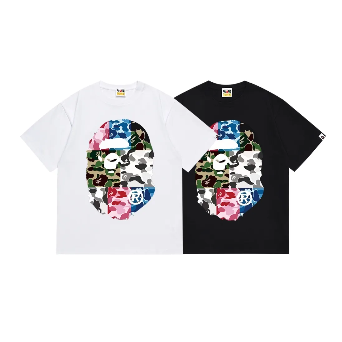 SC148#p110💰 (top version) BAPE camouflage spliced ​​ape head printed short-sleeved T-shirt Made of 260 grams of high-quality high-weave pure cotton fabric, double yarn combed, soft texture and no pilling Imported environmentally friendly printing glue, bright and three-dimensional pattern, quality 💥Same style for men and women, the upper body is fashionable Color: black white Size: S M L XL XXL