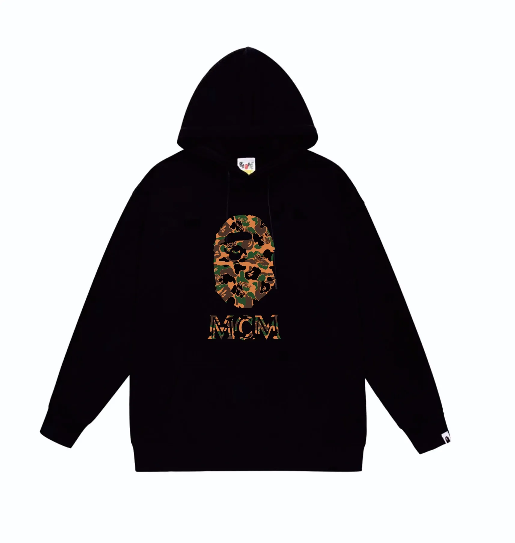 P160 model number SC834# terry 80 plus velvet 90 (top version) BAPE×MCM Camo Ape Head co-branded ape head print hooded sweatshirt. Made of 380 grams of large terry (drop shoulder large version) fabric. The texture is soft and non-pilling. Imported environmentally friendly printing glue. The pattern is bright and three-dimensional. Quality💥Same style for men and women. The upper body is trendy. Color: black white gray Size: S M L XL XXL