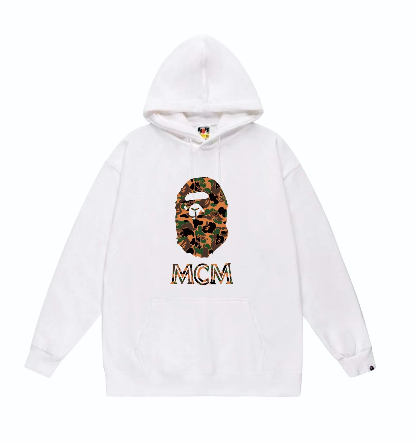 P160 model number SC834# terry 80 plus velvet 90 (top version) BAPE×MCM Camo Ape Head co-branded ape head print hooded sweatshirt. Made of 380 grams of large terry (drop shoulder large version) fabric. The texture is soft and non-pilling. Imported environmentally friendly printing glue. The pattern is bright and three-dimensional. Quality💥Same style for men and women. The upper body is trendy. Color: black white gray Size: S M L XL XXL