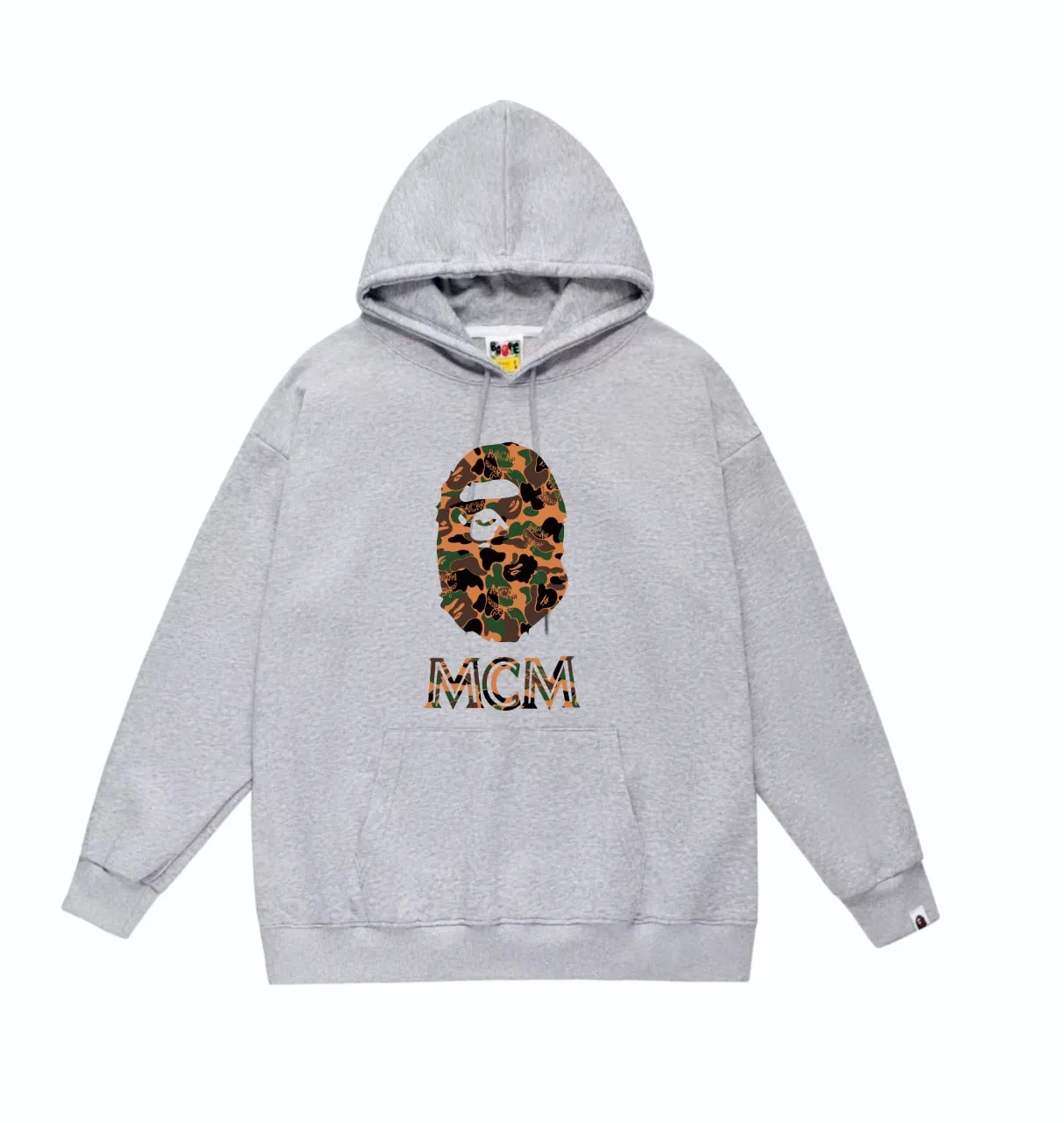P160 model number SC834# terry 80 plus velvet 90 (top version) BAPE×MCM Camo Ape Head co-branded ape head print hooded sweatshirt. Made of 380 grams of large terry (drop shoulder large version) fabric. The texture is soft and non-pilling. Imported environmentally friendly printing glue. The pattern is bright and three-dimensional. Quality💥Same style for men and women. The upper body is trendy. Color: black white gray Size: S M L XL XXL
