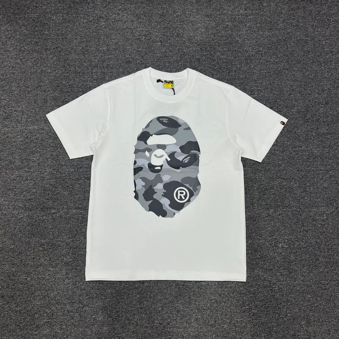 💰140 Bape Honeycomb Camouflage Letters Great Ape Head Double-sided Printing Linen Cotton 280g Customized Fabric Couple Style: S—XXL [Black Blue White Blue Black Gray White Gray]