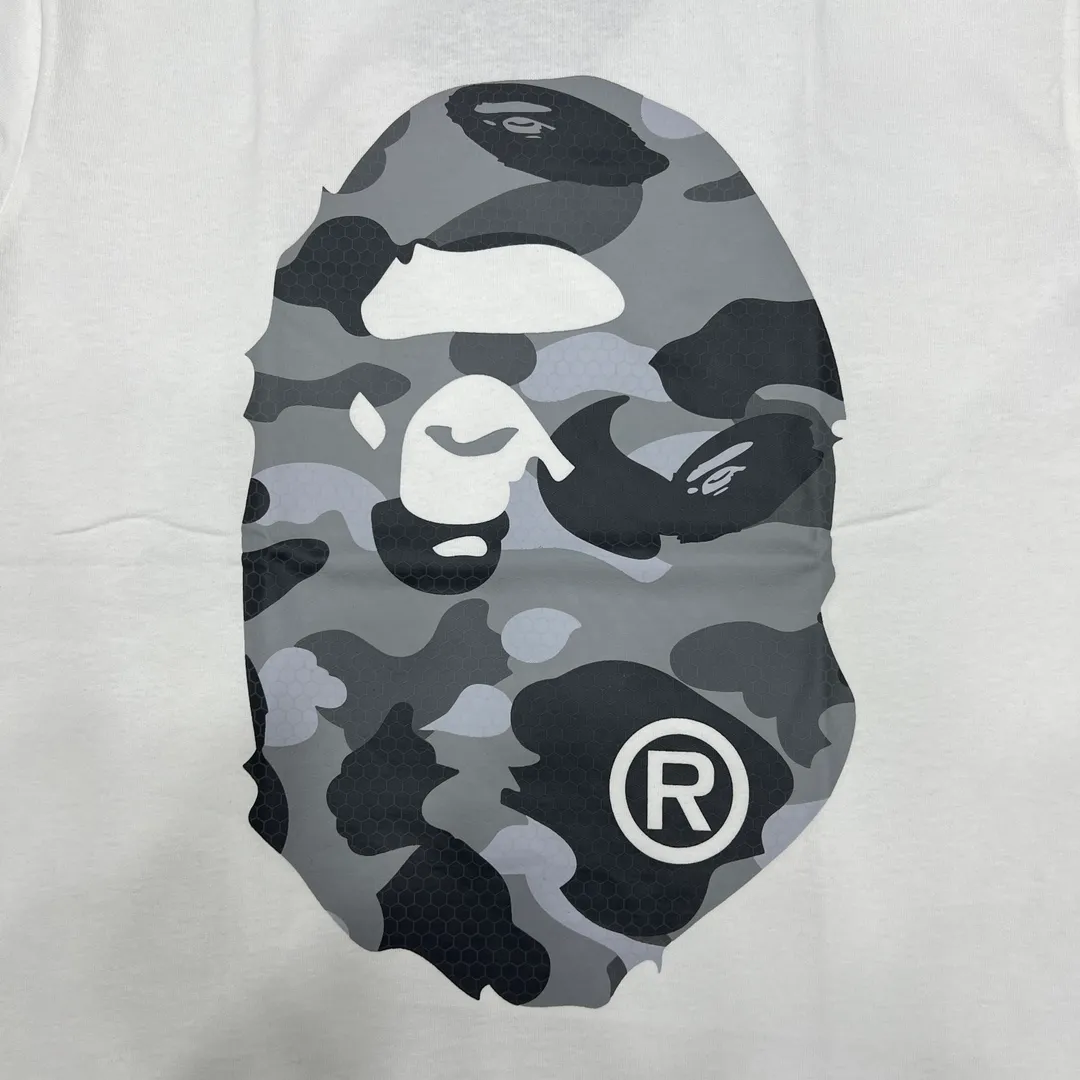 💰140 Bape Honeycomb Camouflage Letters Great Ape Head Double-sided Printing Linen Cotton 280g Customized Fabric Couple Style: S—XXL [Black Blue White Blue Black Gray White Gray]