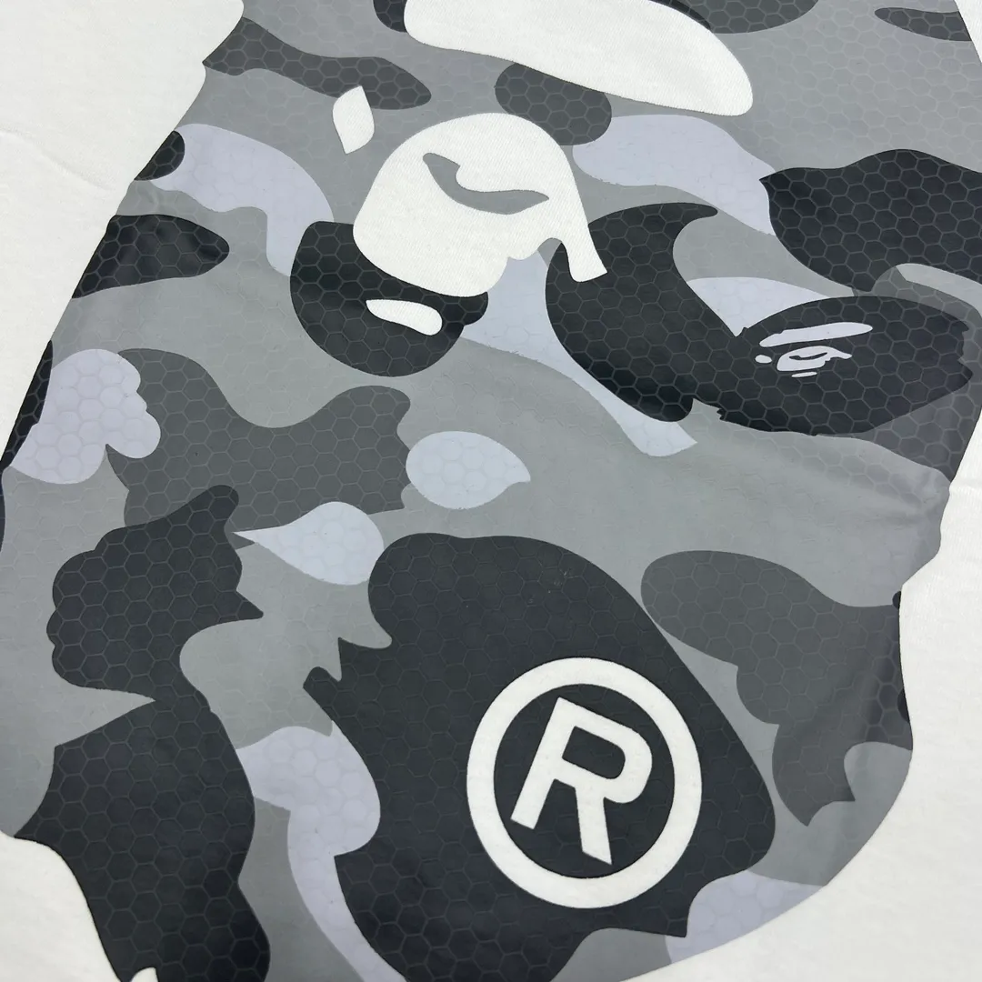 💰140 Bape Honeycomb Camouflage Letters Great Ape Head Double-sided Printing Linen Cotton 280g Customized Fabric Couple Style: S—XXL [Black Blue White Blue Black Gray White Gray]