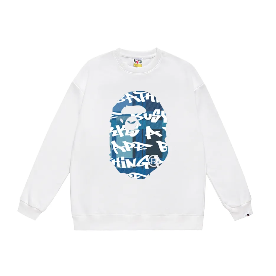 P170 model number SC302# terry 80 plus velvet 85 (top version) BAPE ape-man head colorful letter printed round neck sweatshirt Made of 350g large terry (drop shoulder large version) fabric, soft texture and no pilling Imported environmentally friendly printing glue The pattern is bright and three-dimensional Quality 💥Same style for men and women The upper body is trendy Color: black and red white and red gray red black and blue white blue gray blue Size: S M L XL XXL