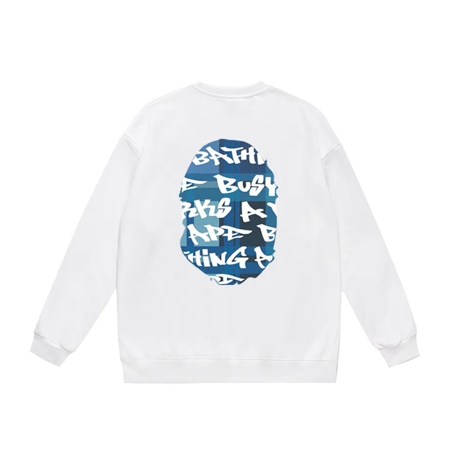 P170 model number SC302# terry 80 plus velvet 85 (top version) BAPE ape-man head colorful letter printed round neck sweatshirt Made of 350g large terry (drop shoulder large version) fabric, soft texture and no pilling Imported environmentally friendly printing glue The pattern is bright and three-dimensional Quality 💥Same style for men and women The upper body is trendy Color: black and red white and red gray red black and blue white blue gray blue Size: S M L XL XXL