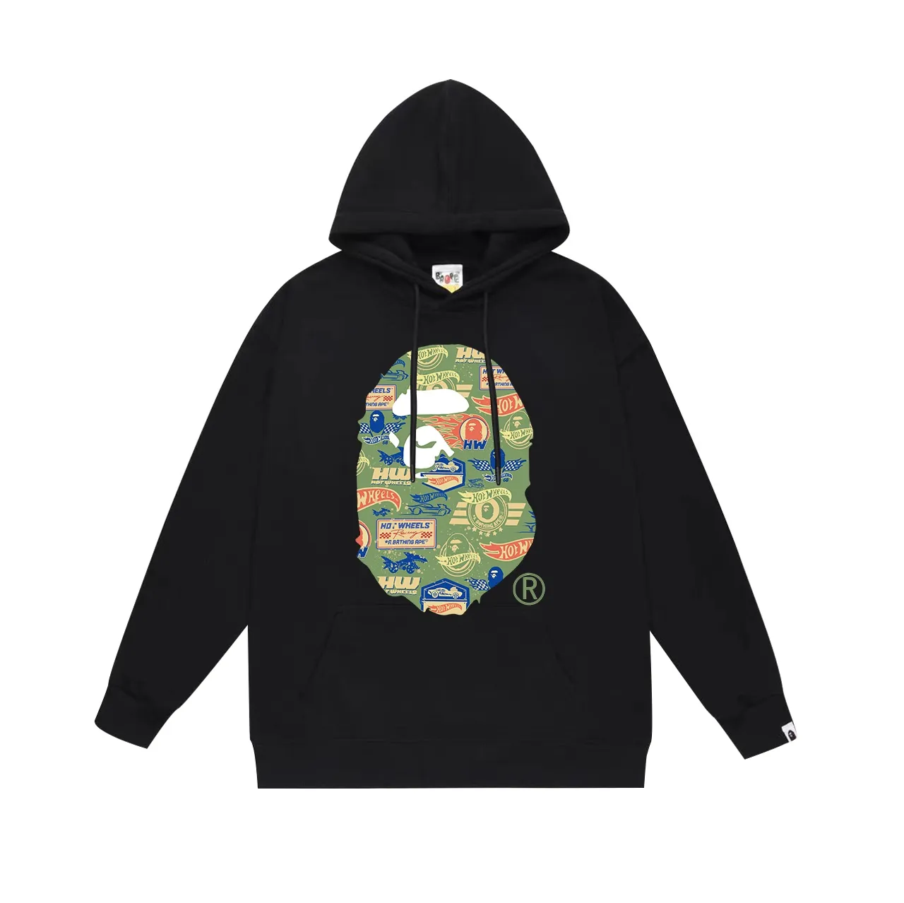 Model No. SC623#terry p160 plus velvet p180💰(top version) BAPE✖️WHEELS co-branded ape head print hooded sweatshirt Made of 380g large terry 430g silver fox velvet (off-shoulder large version) fabric, soft and non-pilling, imported environmentally friendly printing glue, bright and three-dimensional pattern, quality💥same style for men and women, the upper body is trendy Color: black white gray Size: S M L XL XXL